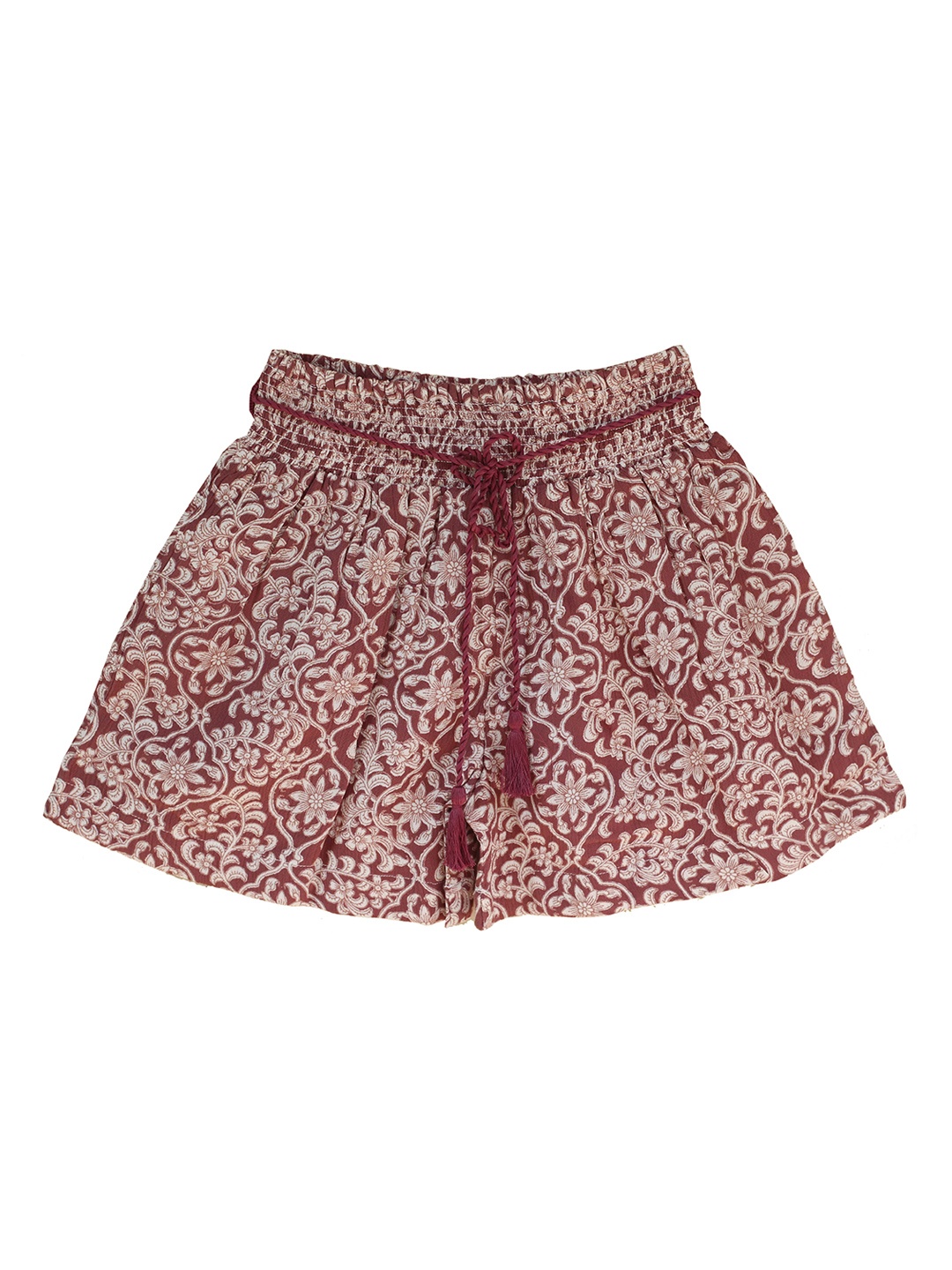 

YK Girls Maroon Floral Printed Loose Fit High-Rise Regular Shorts