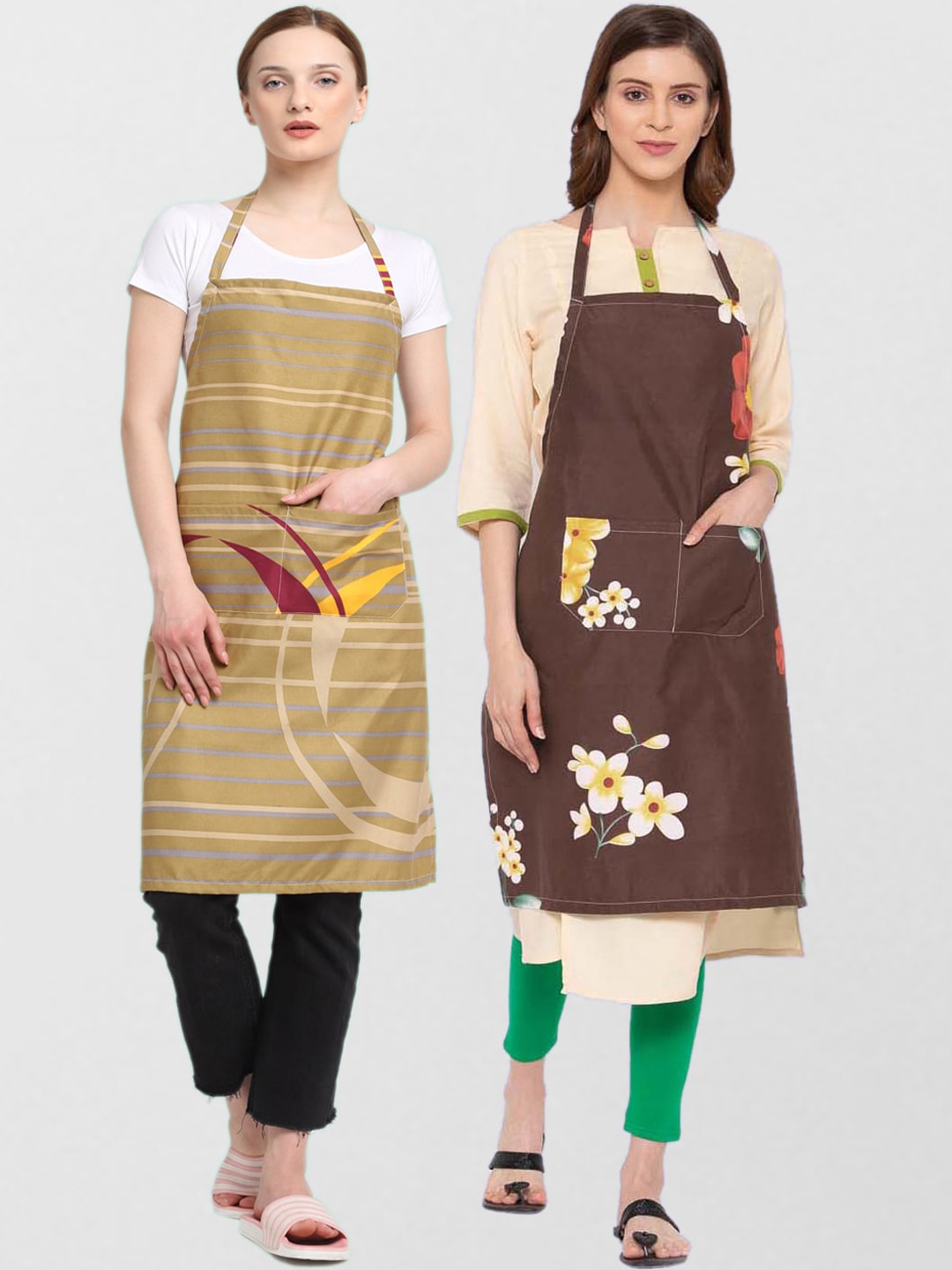 

KLOTTHE Unisex Pack Of 2 Printed Cotton 210 TC Aprons, Brown