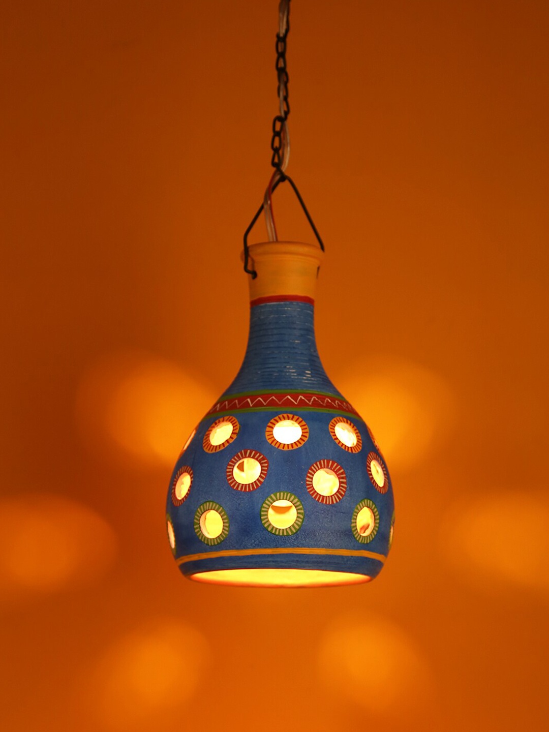 

Aapno Rajasthan Blue & Yellow Printed Contemporary Hanging Lamp