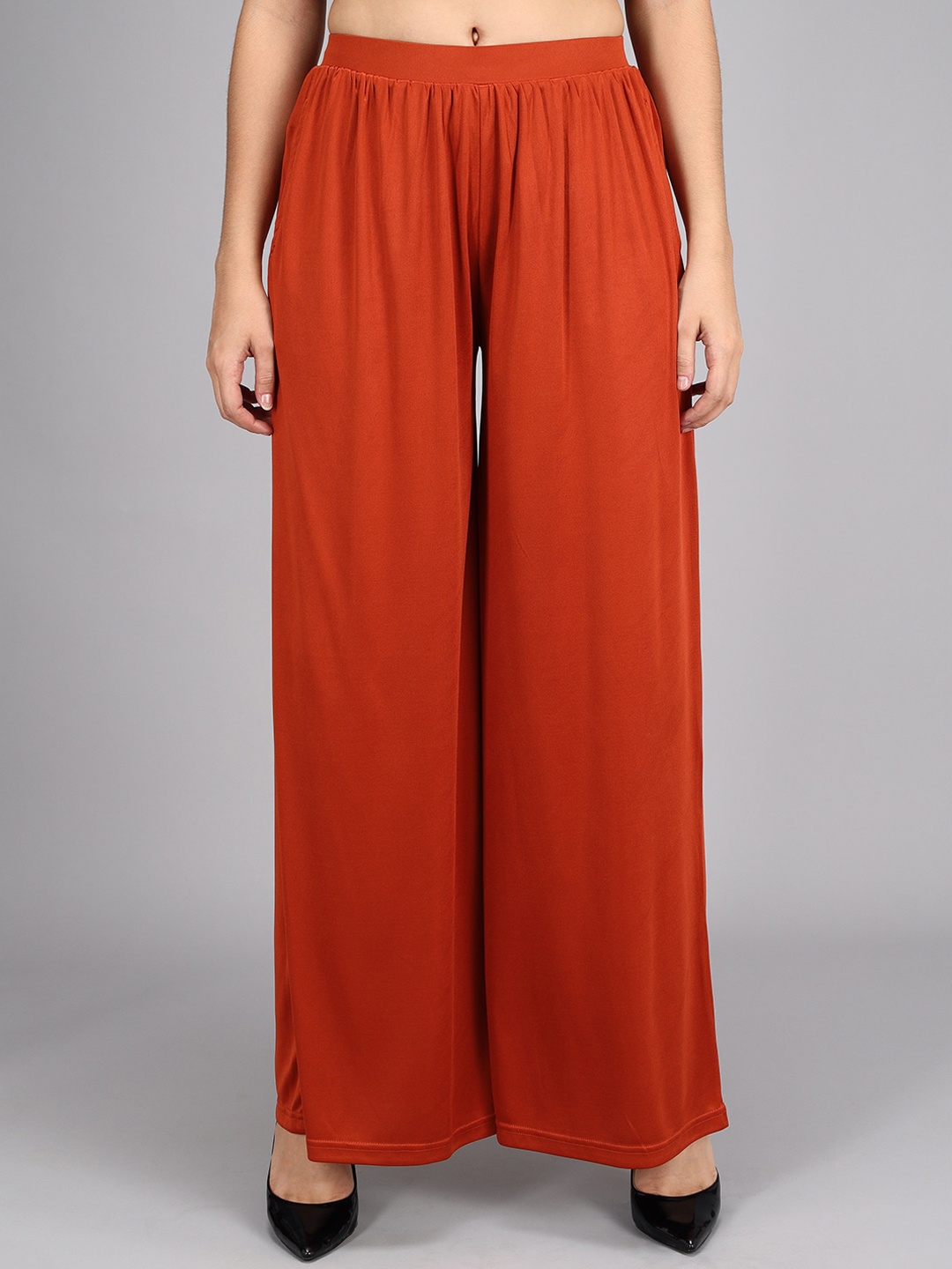 

Kotty Women Rust Flared High-Rise Pleated Parallel Trousers
