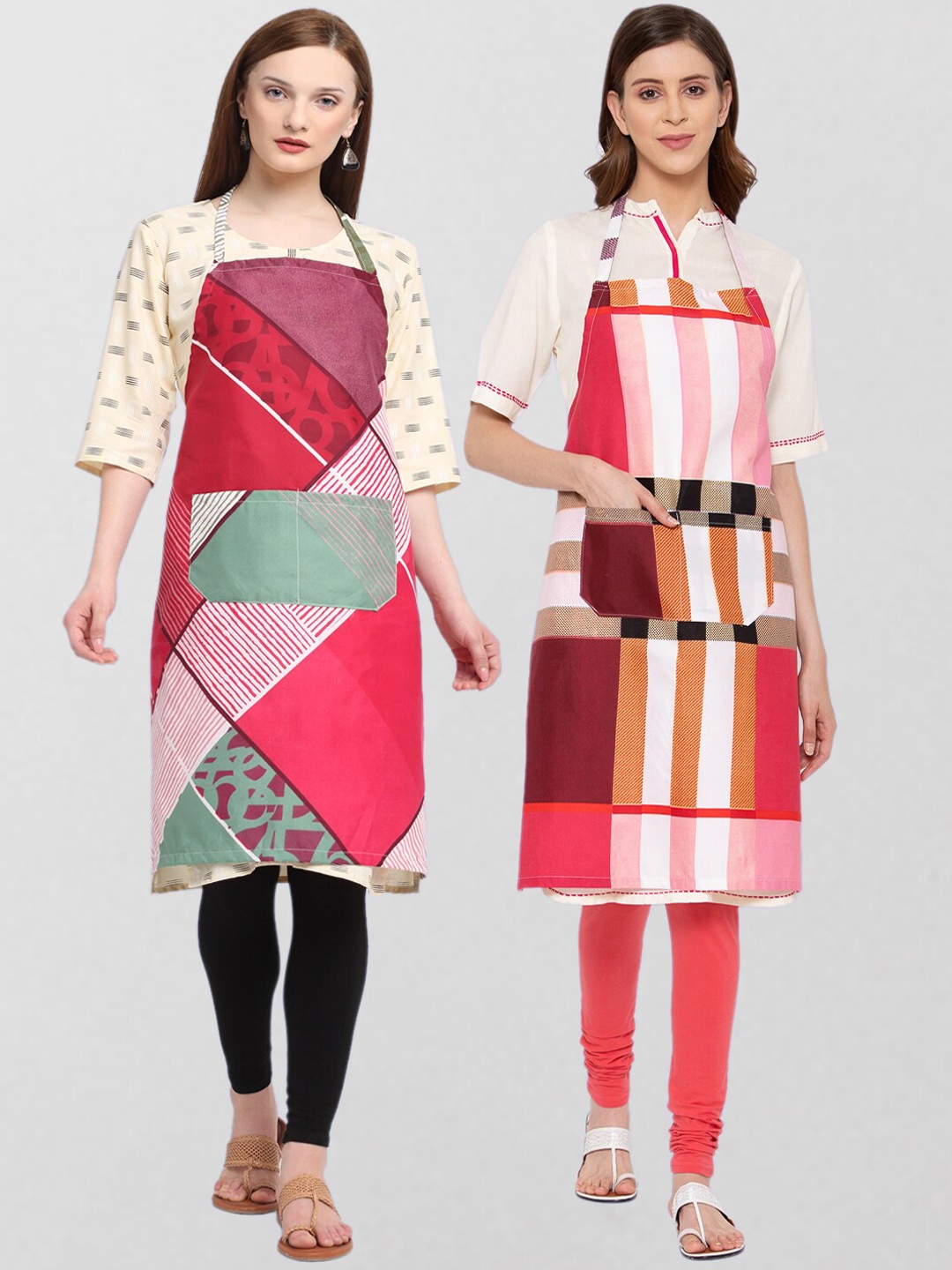 

KLOTTHE Pack Of 2 Printed 210 TC Cotton Aprons, Pink