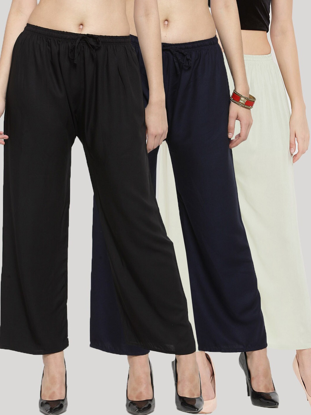 

Clora Creation Pack of 3 Knitted Ethnic Palazzos, Black
