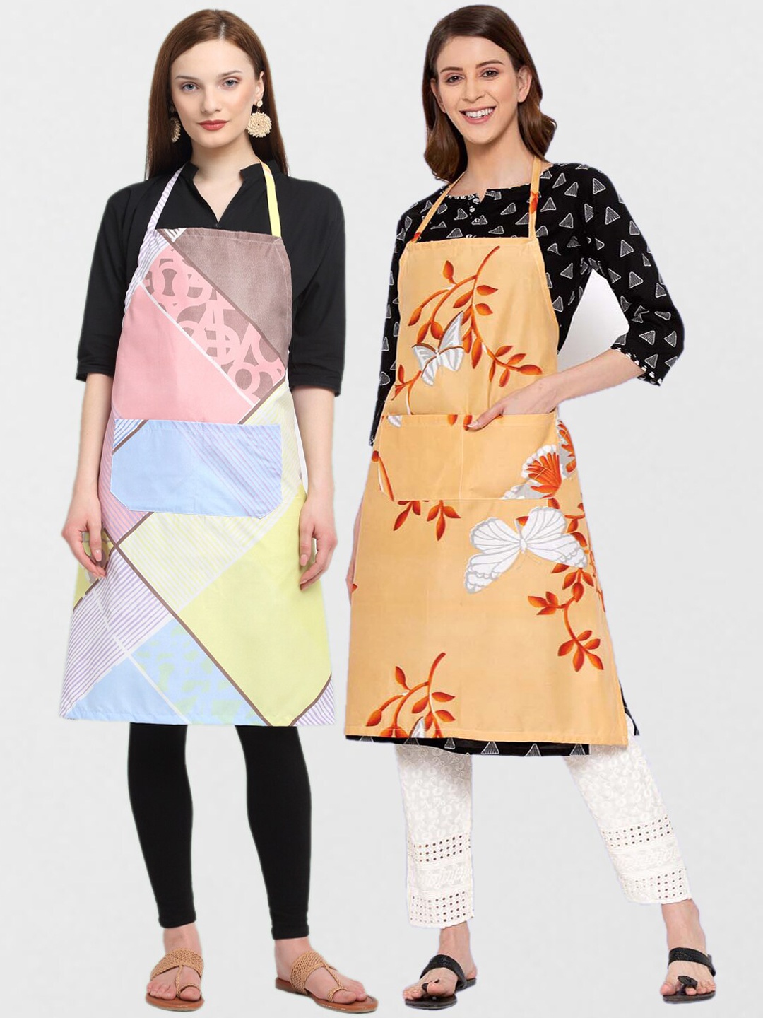 

KLOTTHE Unisex Pack Of 2 Cotton Printed 210 TC Aprons, Pink