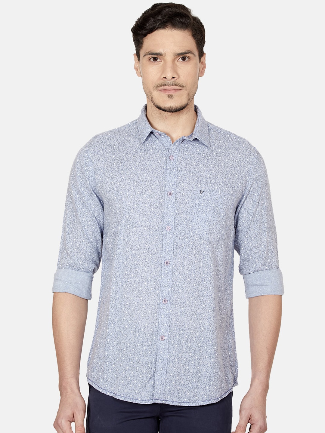 

Oxemberg Men Blue Slim Fit Printed Cotton Casual Shirt