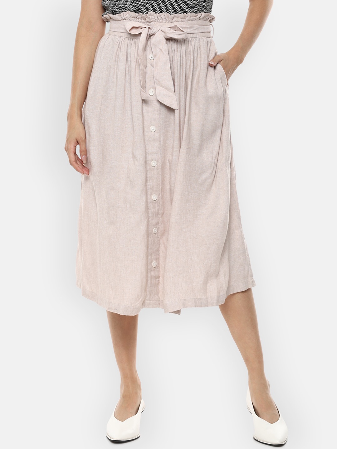 

Van Heusen Woman Women Beige Solid A-Line Knee-Length Skirt
