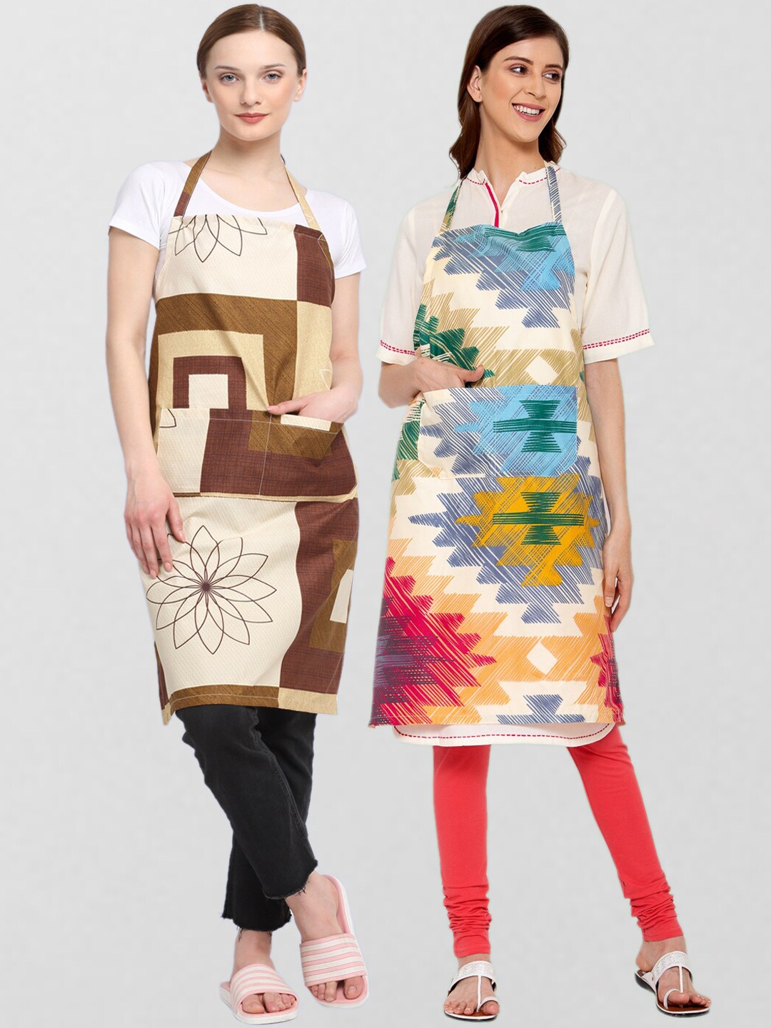 

KLOTTHE Unisex Pack Of 2 Printed 210TC Cotton Aprons, Blue
