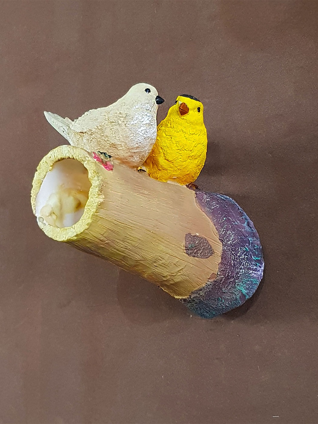 

Wonderland Yellow & Brown Two Birds On Tree Bird House Garden Accessory, Orange