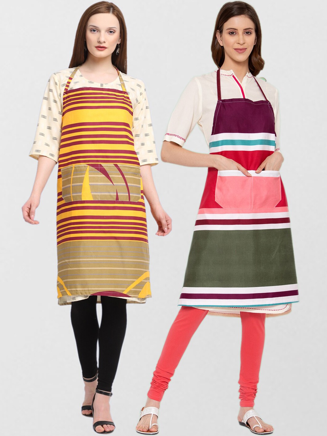 

KLOTTHE Unisex Pack Of 2 Printed 210TC Cotton Aprons, Yellow
