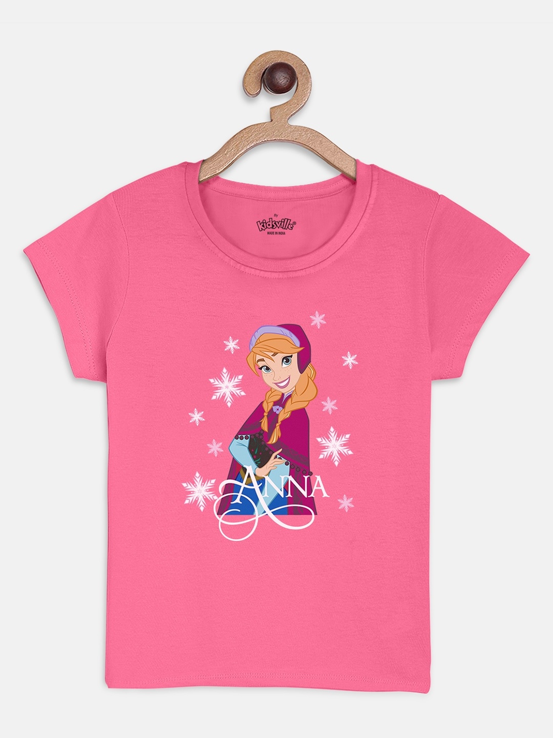 Kids Ville Girls Pink Frozen Printed Cotton Pure Cotton T-shirt
