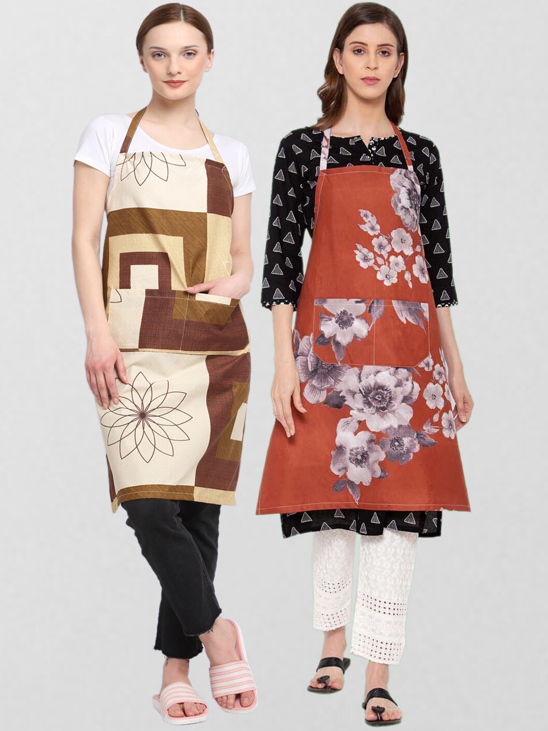 

KLOTTHE Unisex Pack Of 2 Printed Cotton 210 TC Aprons, Brown