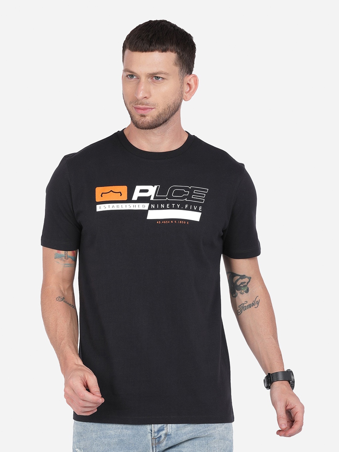 

883 Police Men Black Brand Logo Printed T-shirt