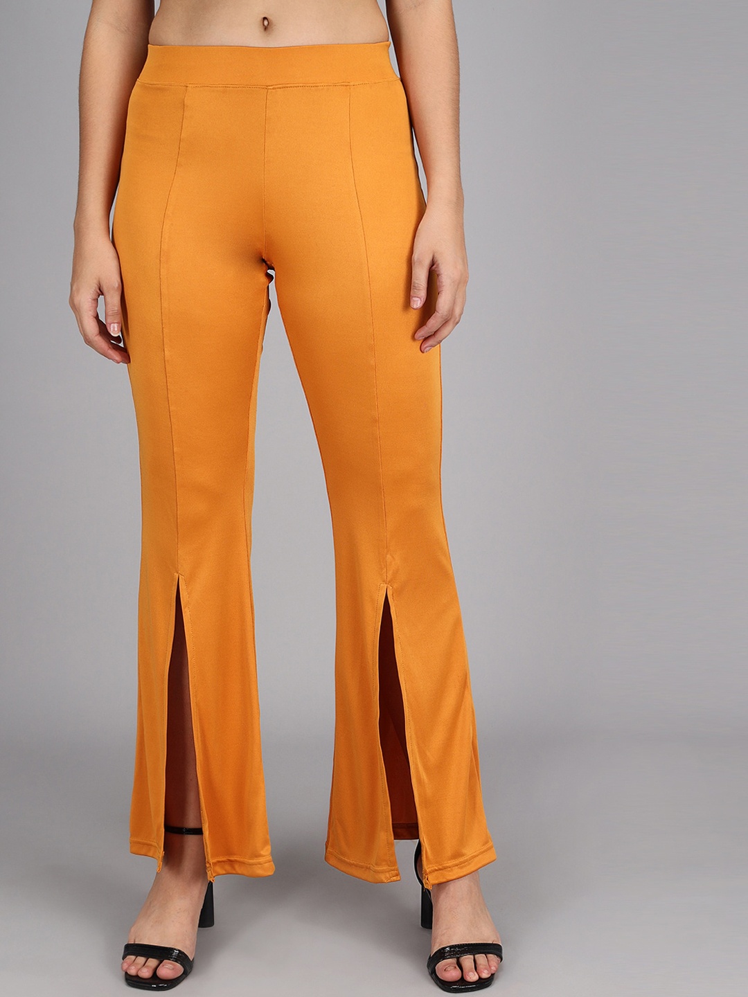 

Kotty Women Yellow Flared High-Rise Bootcut Trousers