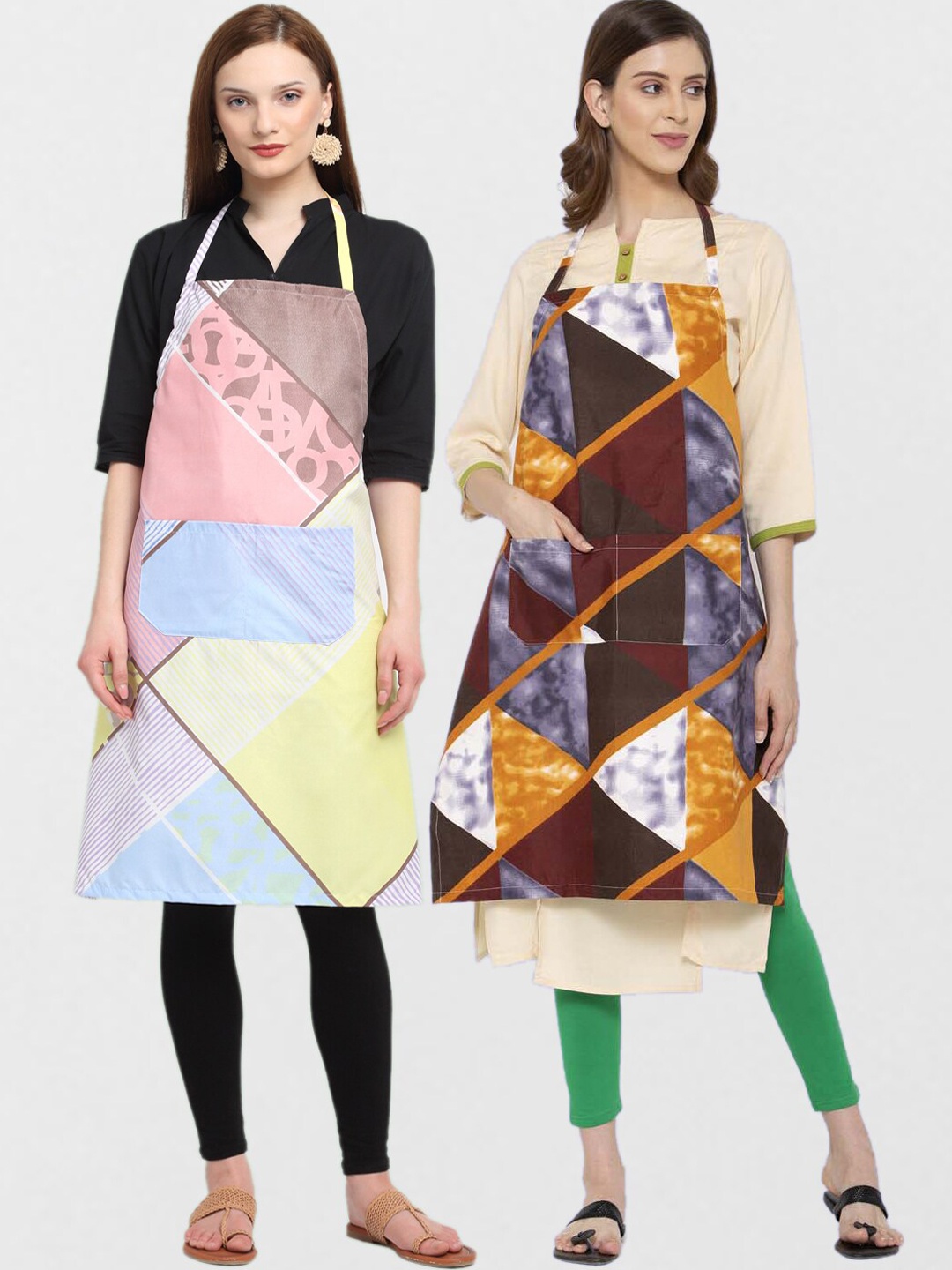 

KLOTTHE Unisex Pack Of 2 Printed Cotton 210 TC Aprons, Blue