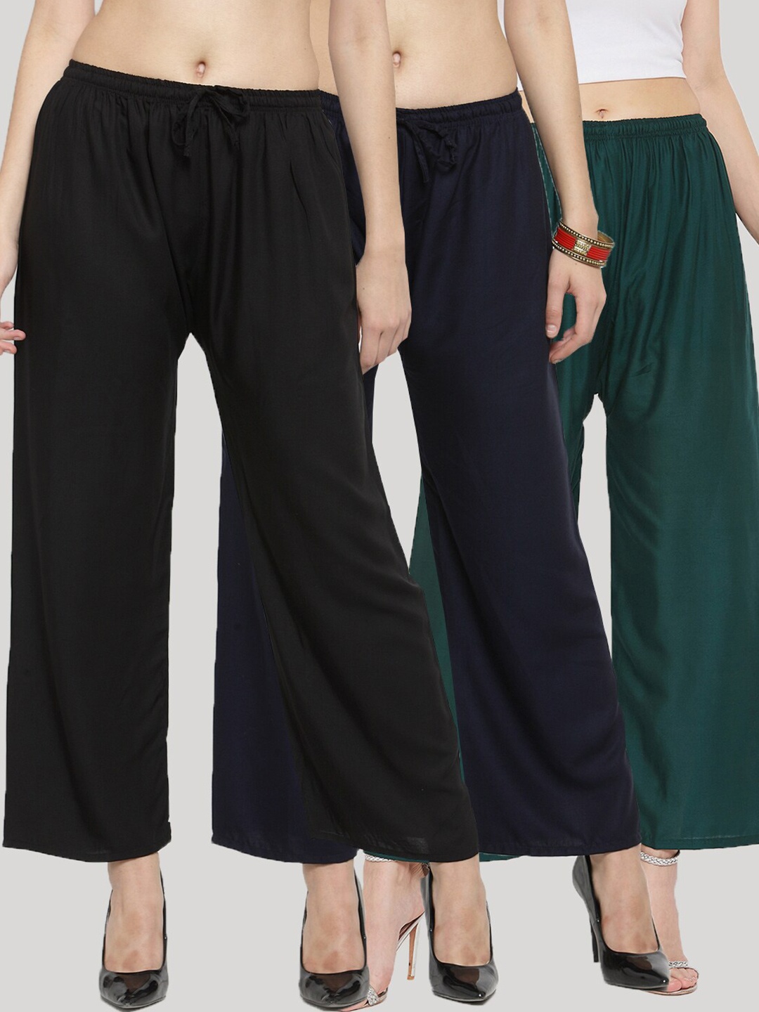 

Clora Creation Women Black & Navy Blue 3 Knitted Palazzos