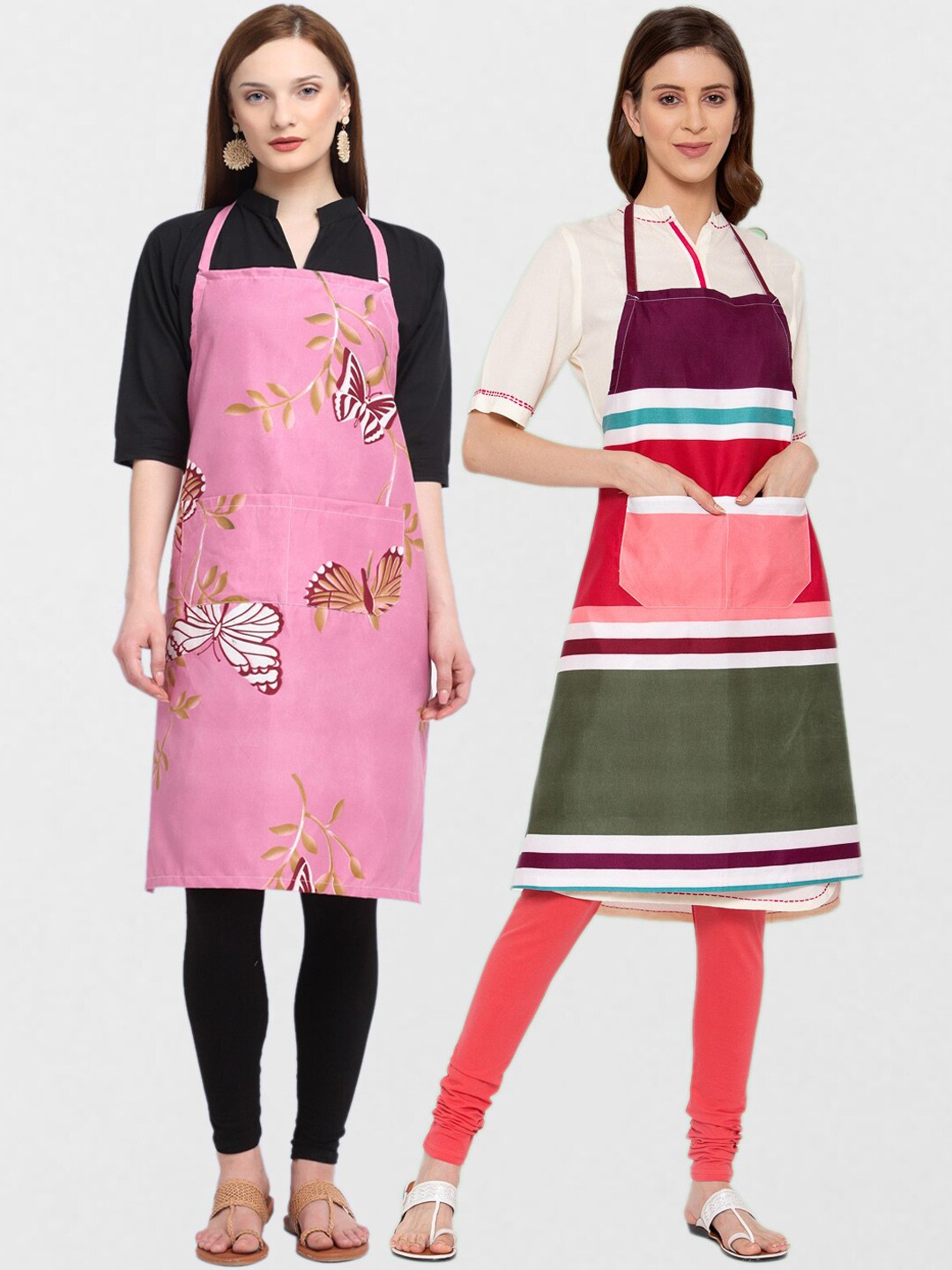 

KLOTTHE Unisex Pack Of 2 Printed 210 TC Cotton Aprons, Pink