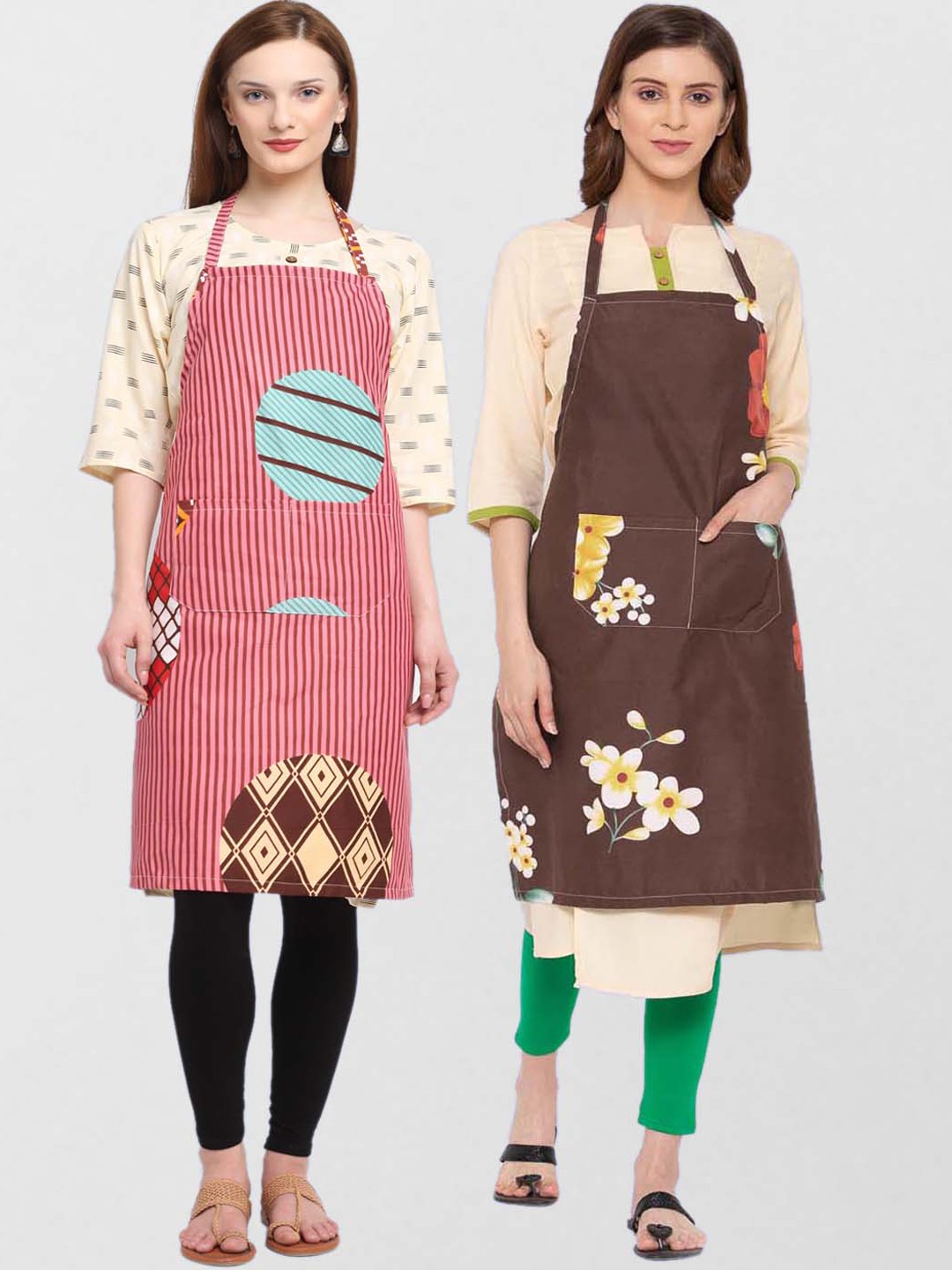 

KLOTTHE Unisex Pack Of 2 Printed 210 TC Cotton Aprons, Pink