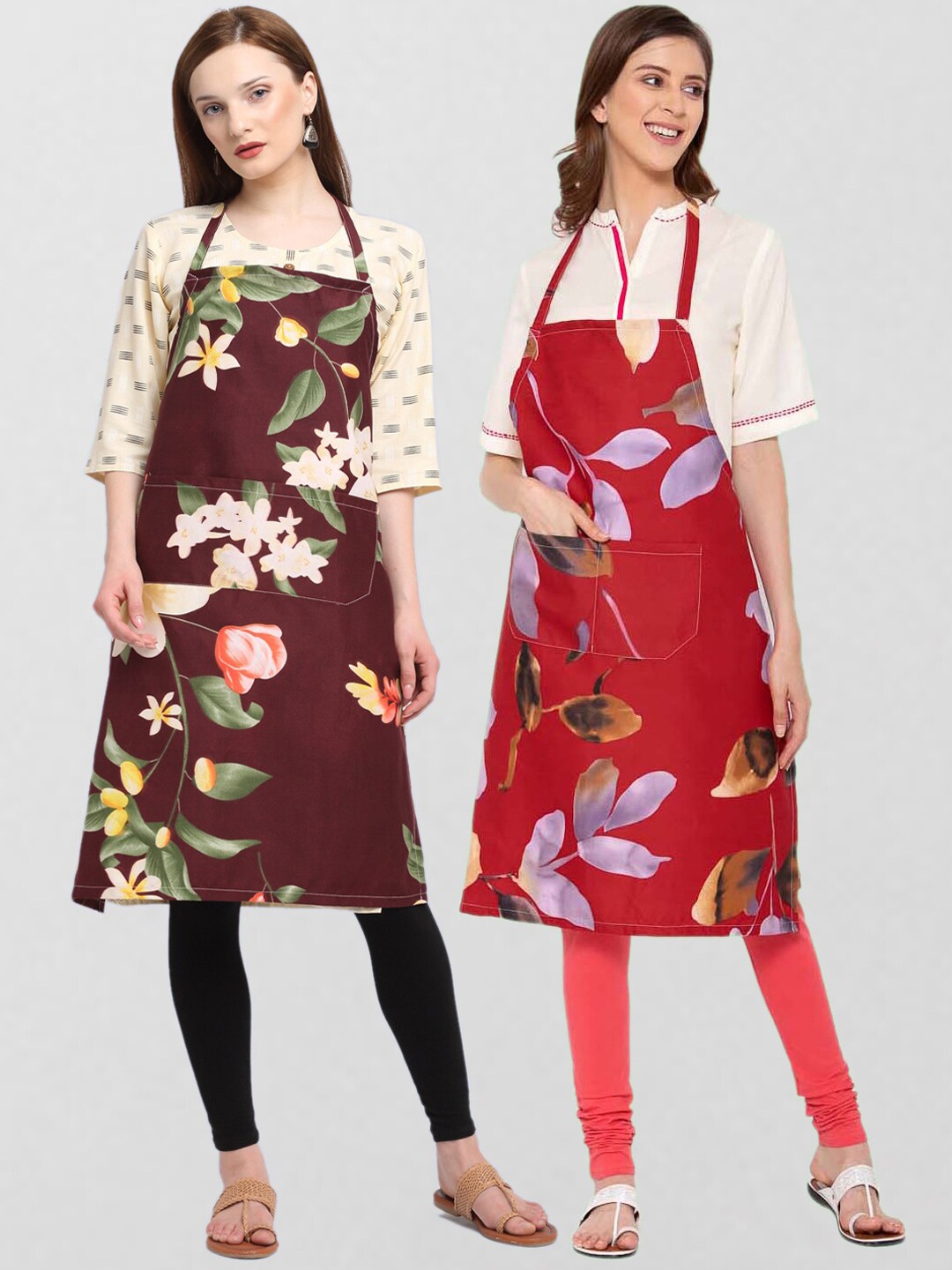 

KLOTTHE Set Of 2 Printed 210TC Cotton Aprons, Brown