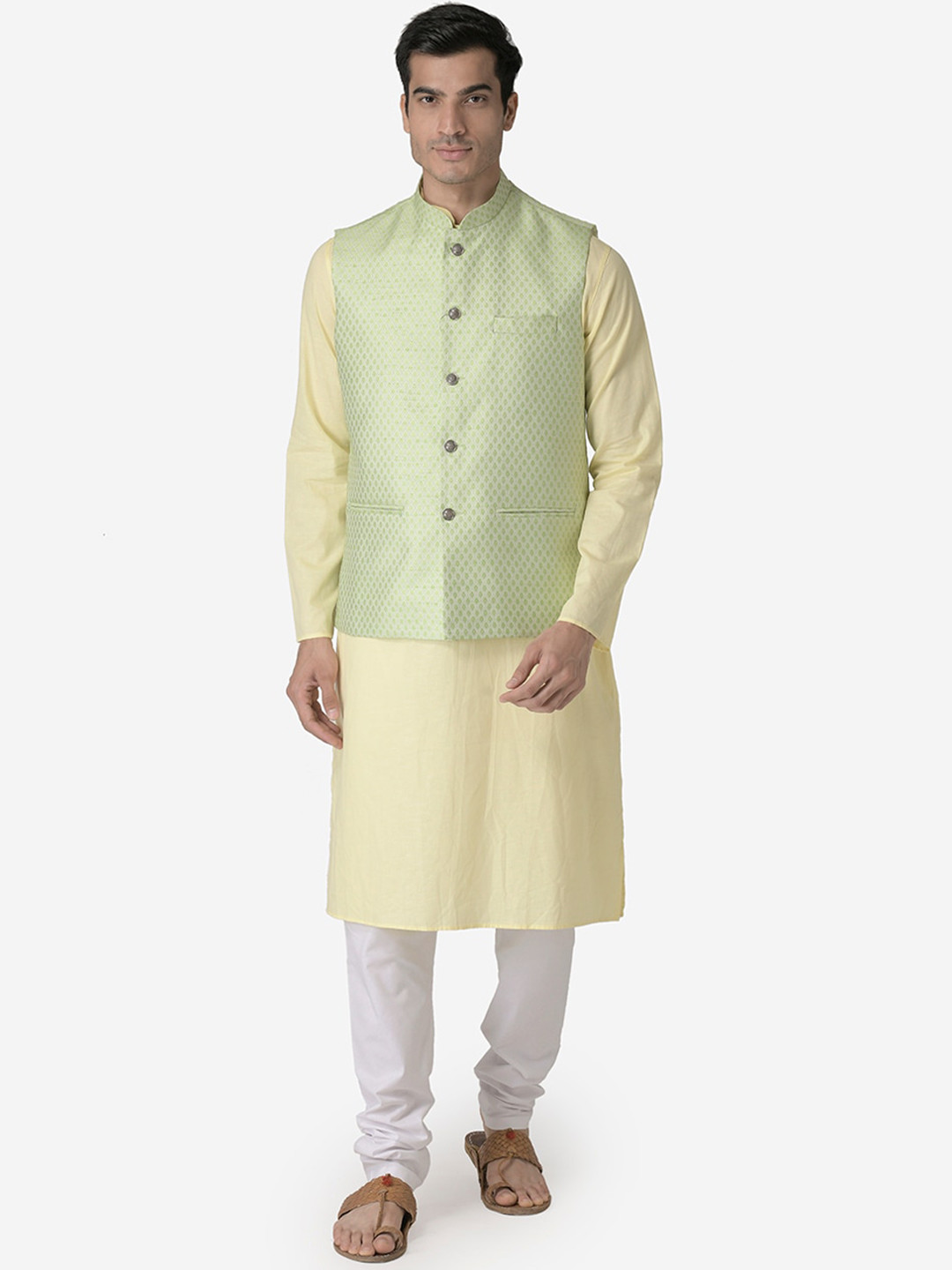 

TABARD Men Yellow Pure Cotton Kurta with Churidar