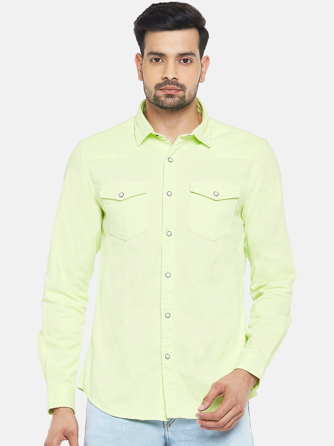 People Men Lime Green Slim Fit Casual Shirt