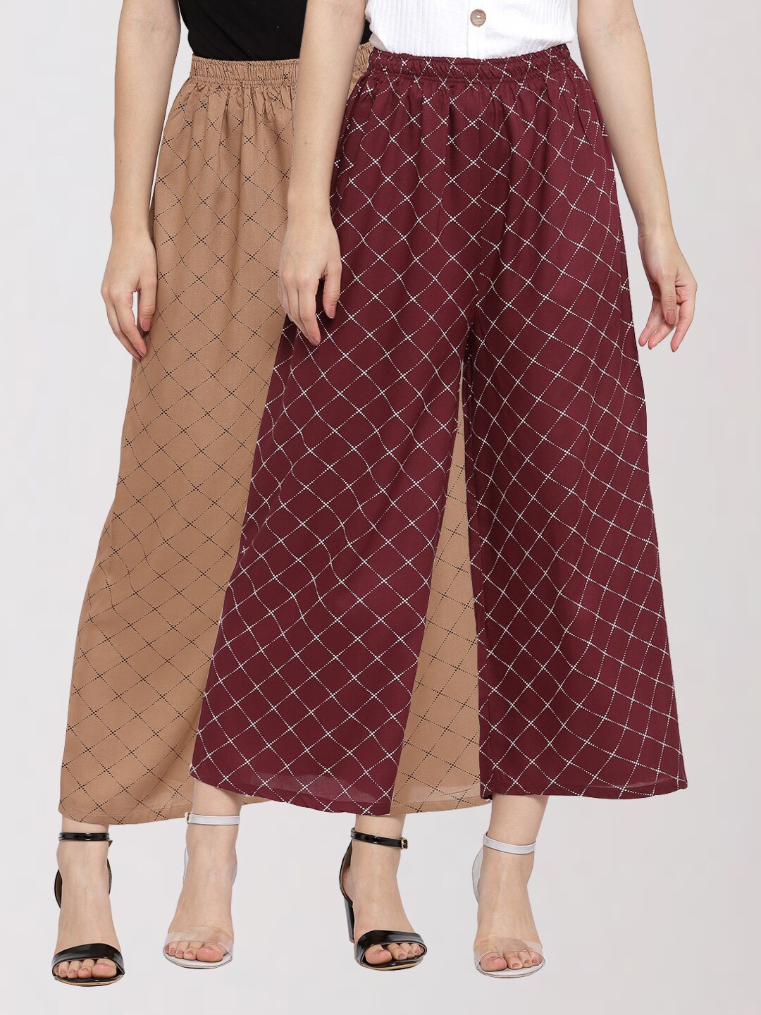 

KLOTTHE Women Set of 2 Maroon & Brown Printed Palazzos