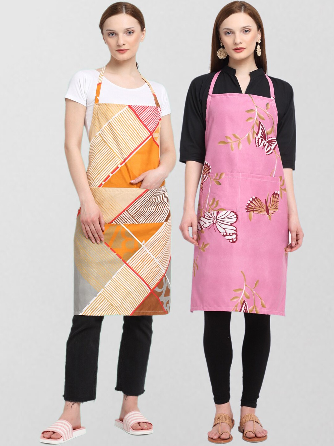 

KLOTTHE Pack Of 2 Printed 210 TC Cotton Aprons, Brown