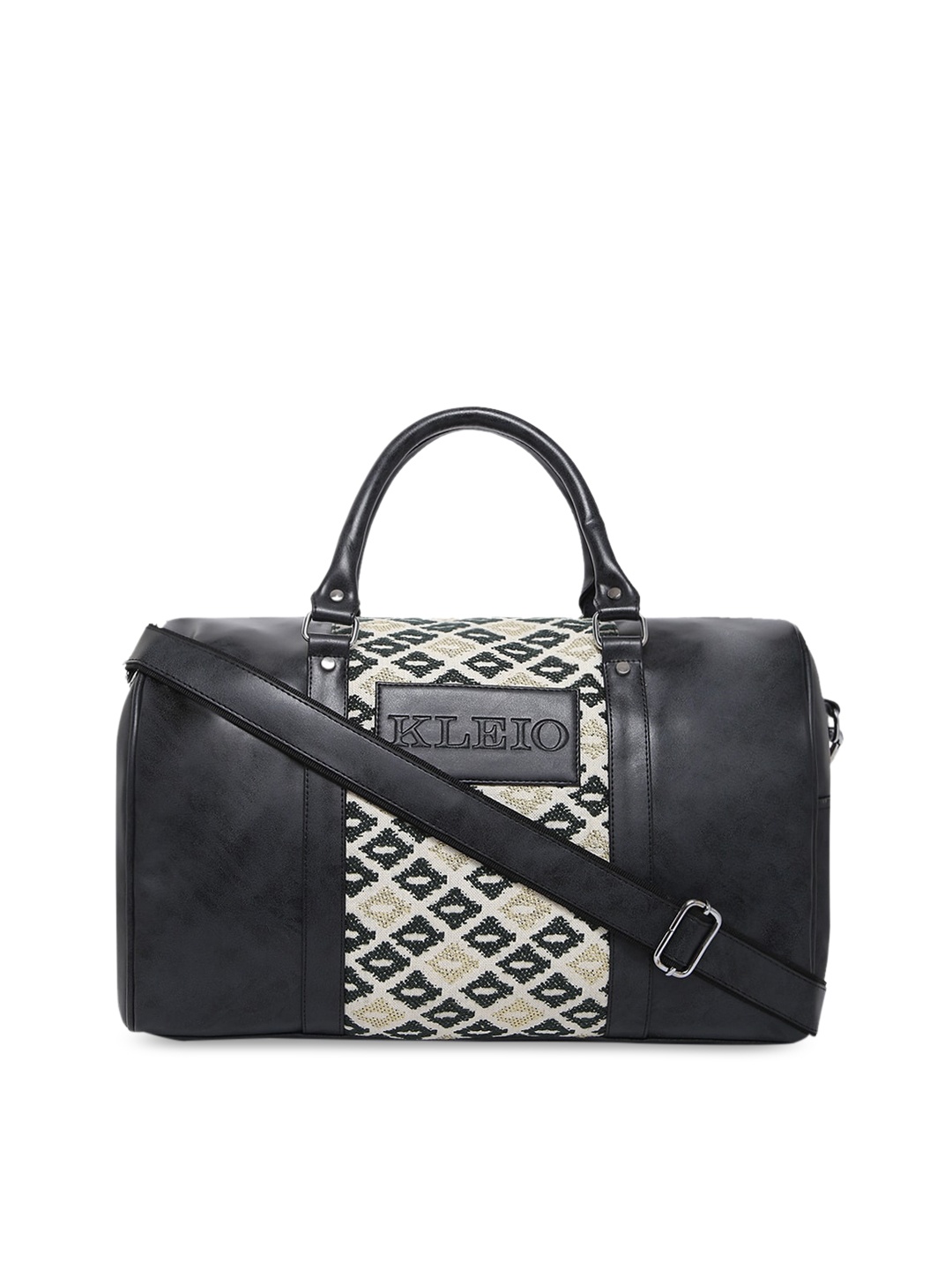 

KLEIO Unisex Printed Vegan Leather Vegan PU & Jacquard Large Travel Duffle Bag, Black