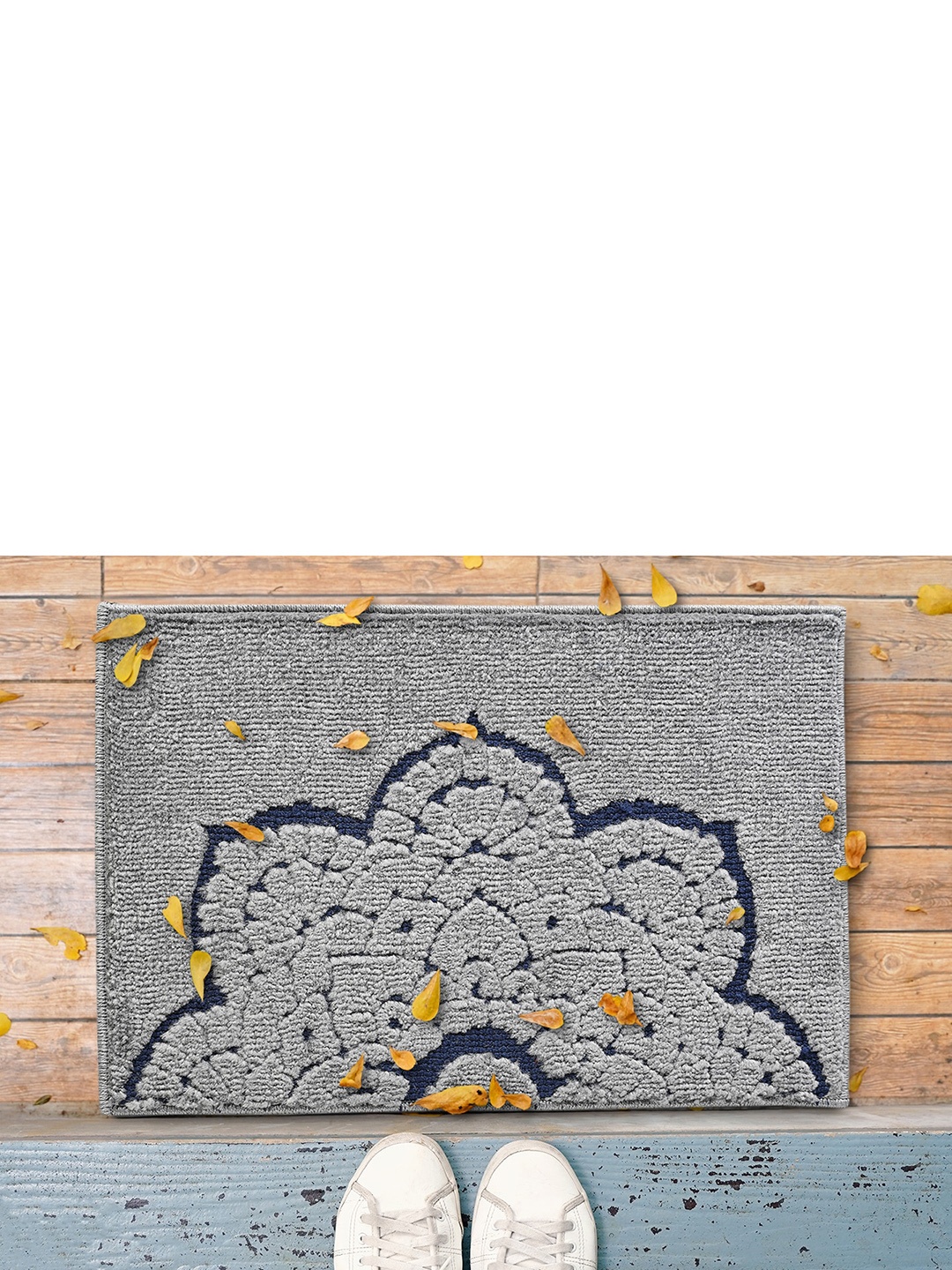 

Saral Home Grey & Blue Printed Anti-Skid Cotton Doormat