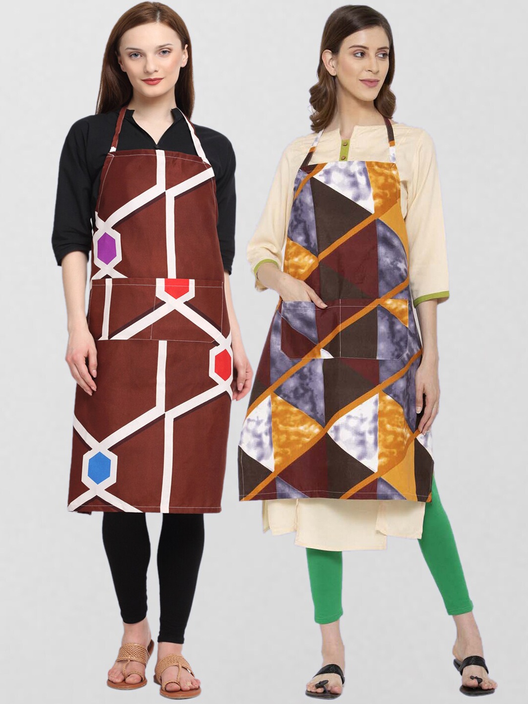 KLOTTHE Unisex Pack Of 2 Printed 210 TC Cotton Aprons, Maroon
