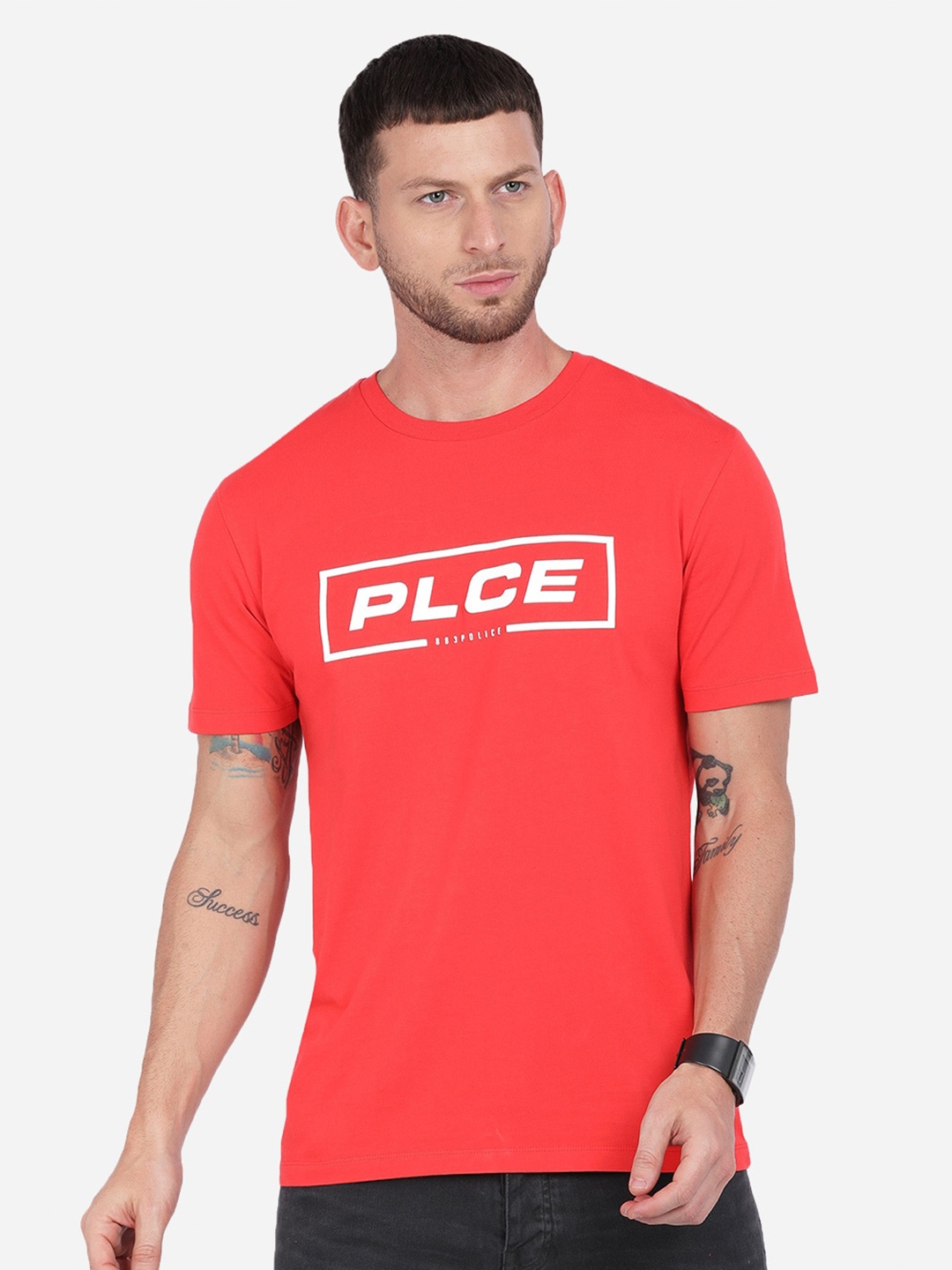 

883 Police Men Red Typography Printed Cotton T-shirt