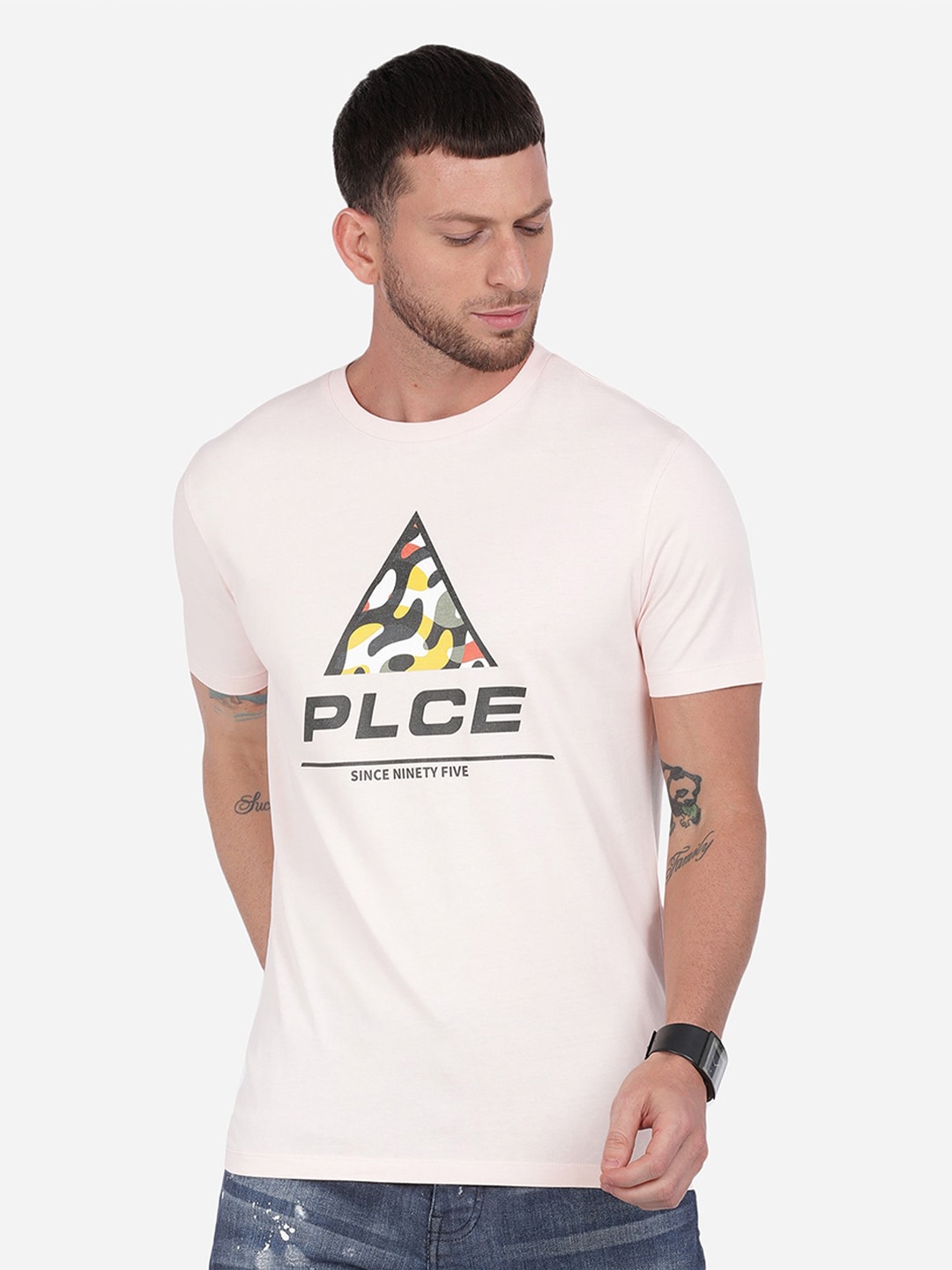 

883 Police Men Pink Printed T-shirt