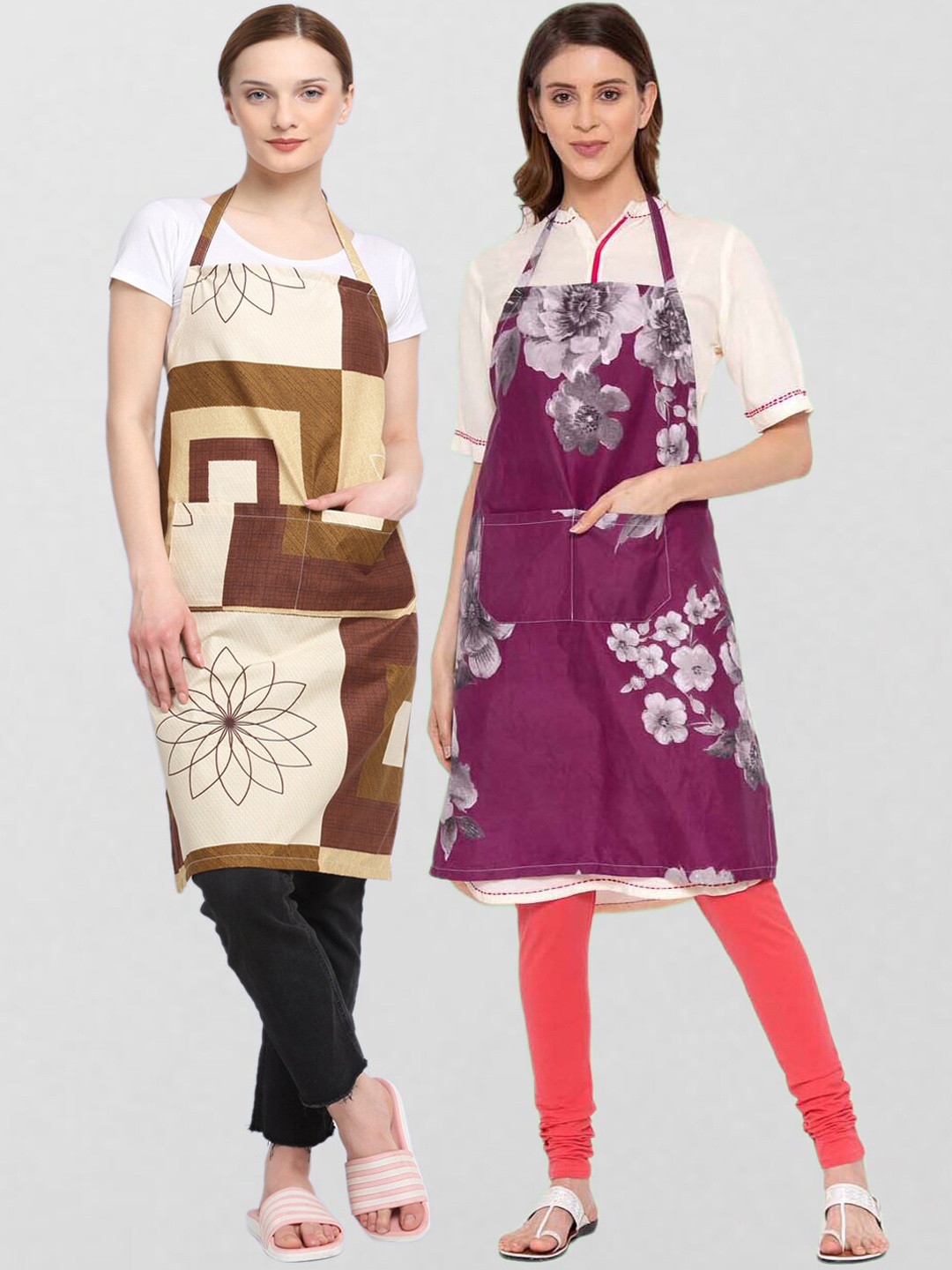 KLOTTHE Unisex Pack Of 2 Printed 210 TC Cotton Aprons, Purple