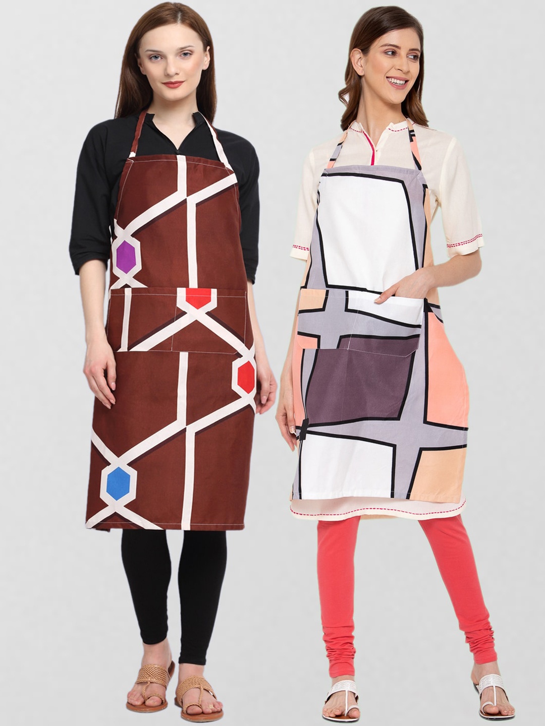 

KLOTTHE Unisex Pack Of 2 Cotton Printed 210 TC Aprons, Brown