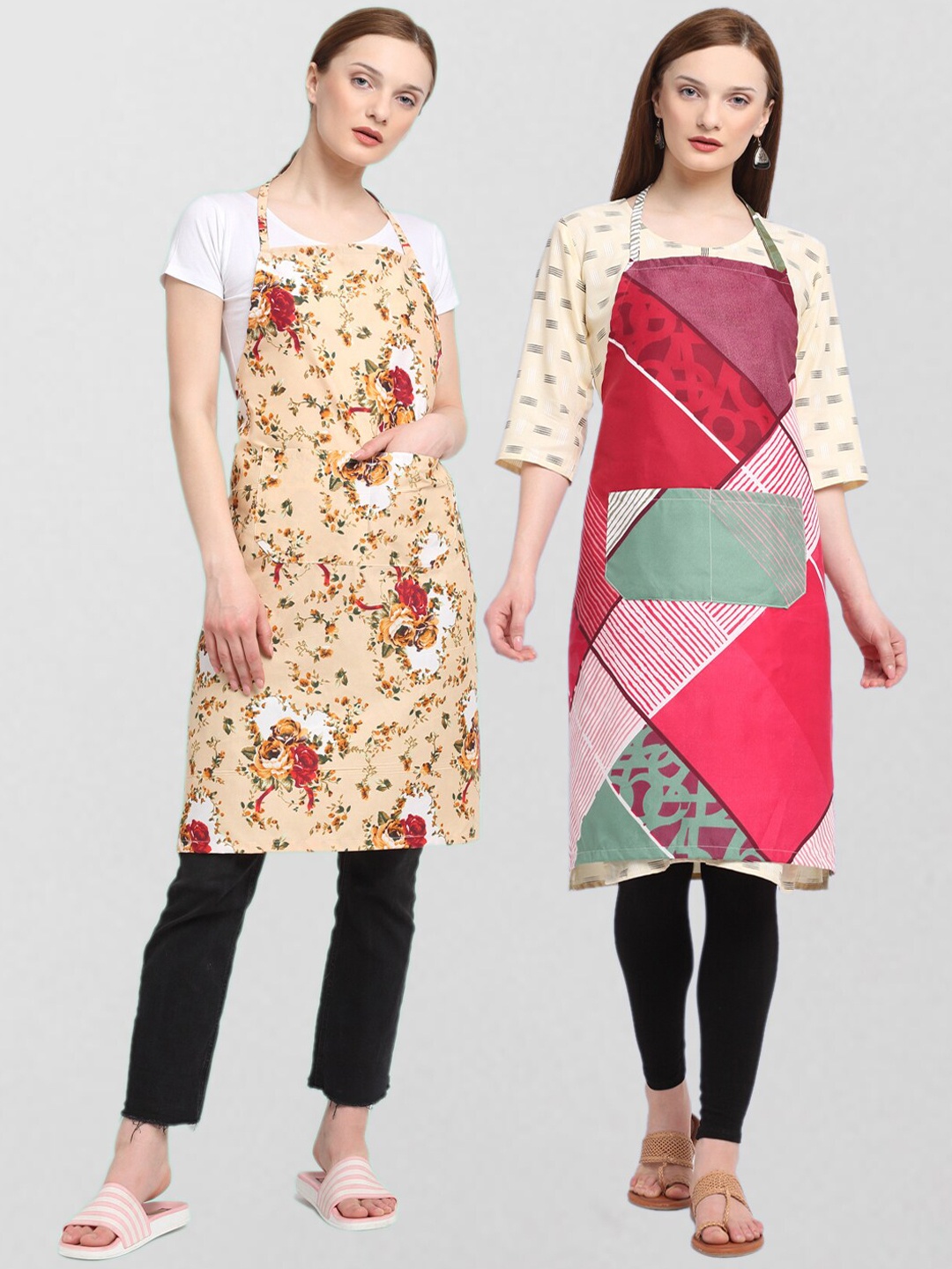 

KLOTTHE Unisex Pack Of 2 Printed 210 TC Cotton Aprons, Pink