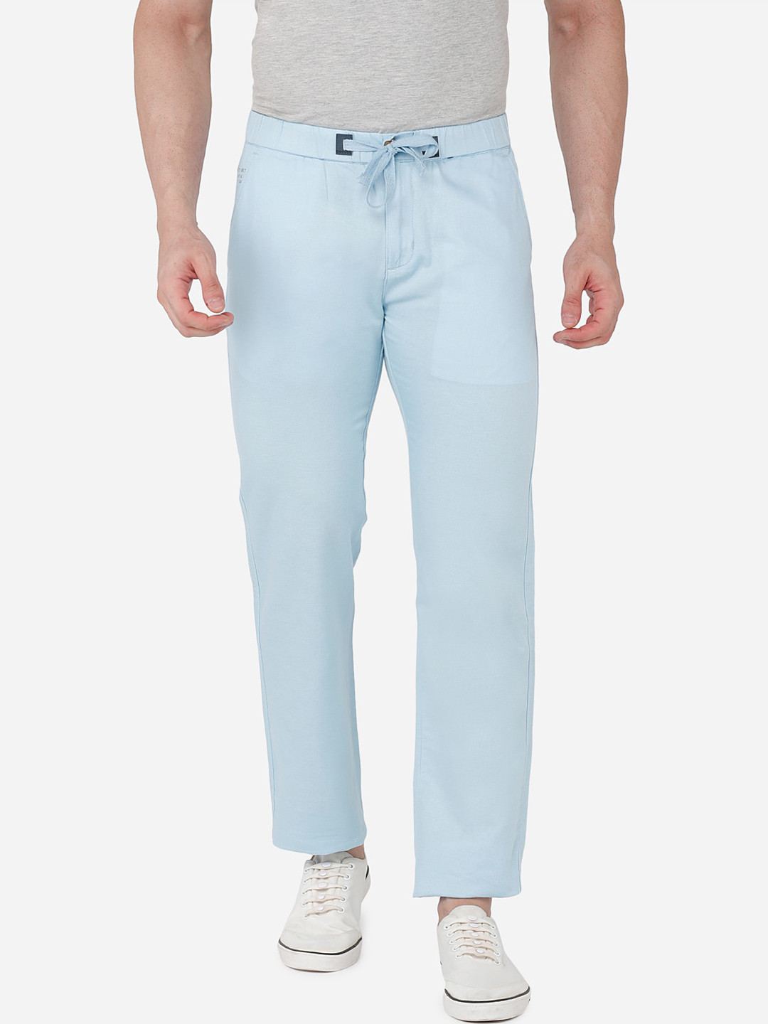 

beevee Men Blue Solid Cotton Linen Track Pants