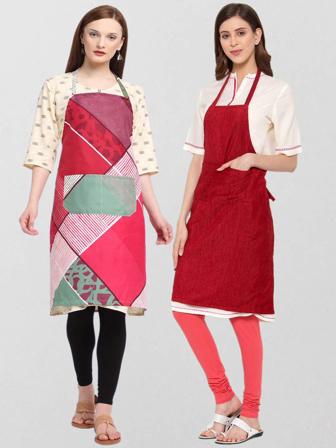 

KLOTTHE Unisex Pack Of 2 Cotton Printed 210 TC Aprons, Red