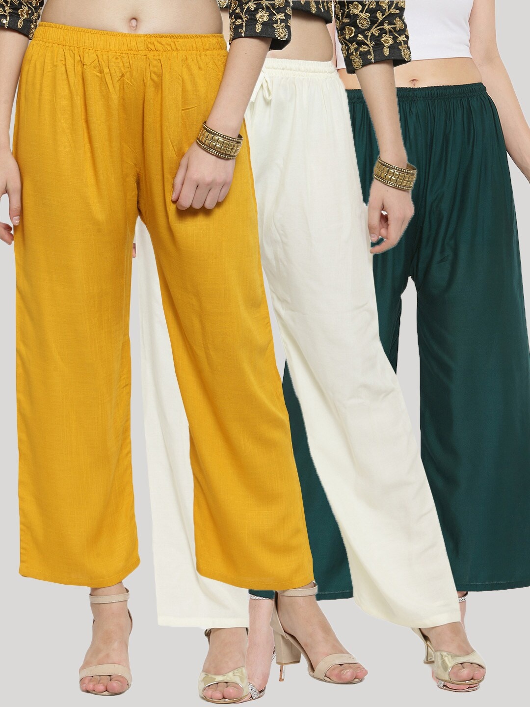 

Clora Creation Women Green & Off White 3 Knitted Palazzos