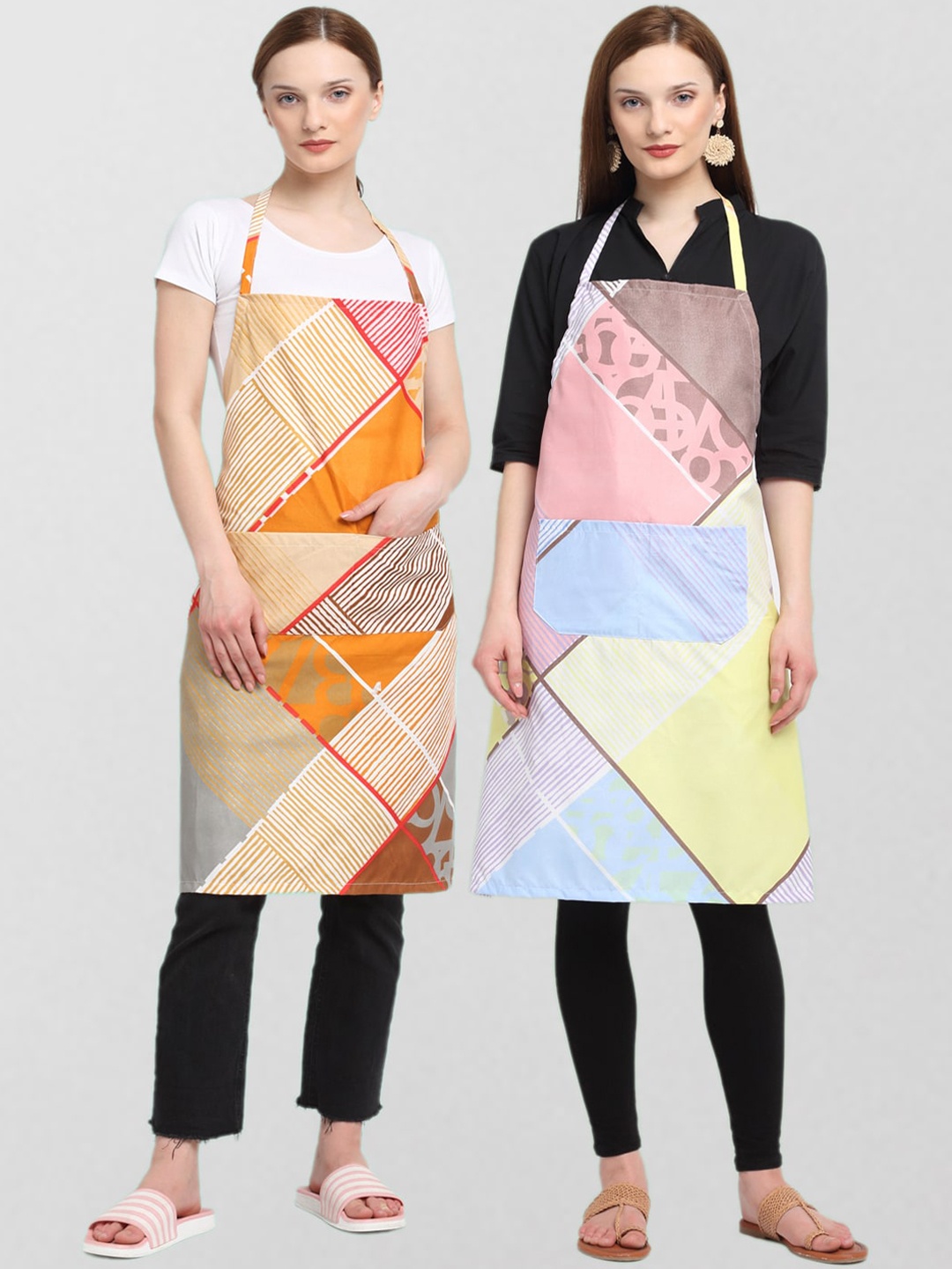 

KLOTTHE Unisex Pack Of 2 Cotton Printed 210 TC Aprons, Pink