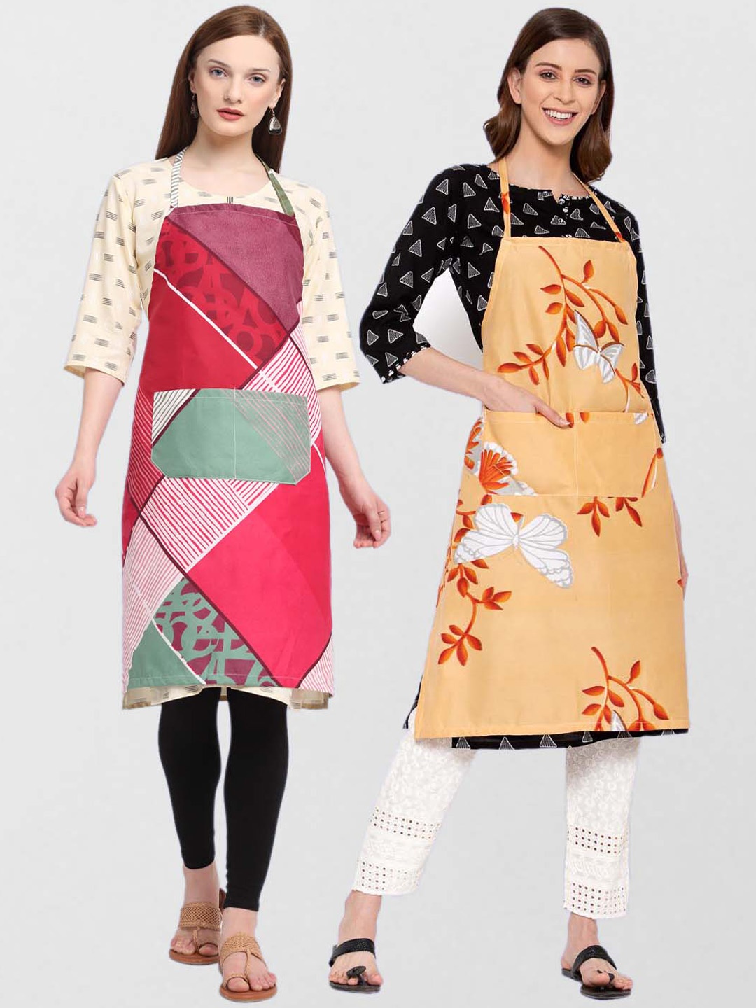 

KLOTTHE Pack Of 2 Printed 210TC Cotton Aprons, Beige