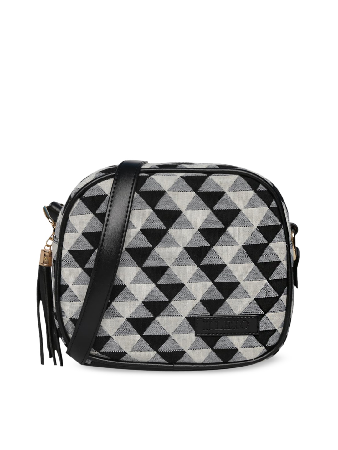 

KLEIO Black Geometric Printed Structured Jacquard Sling Bag
