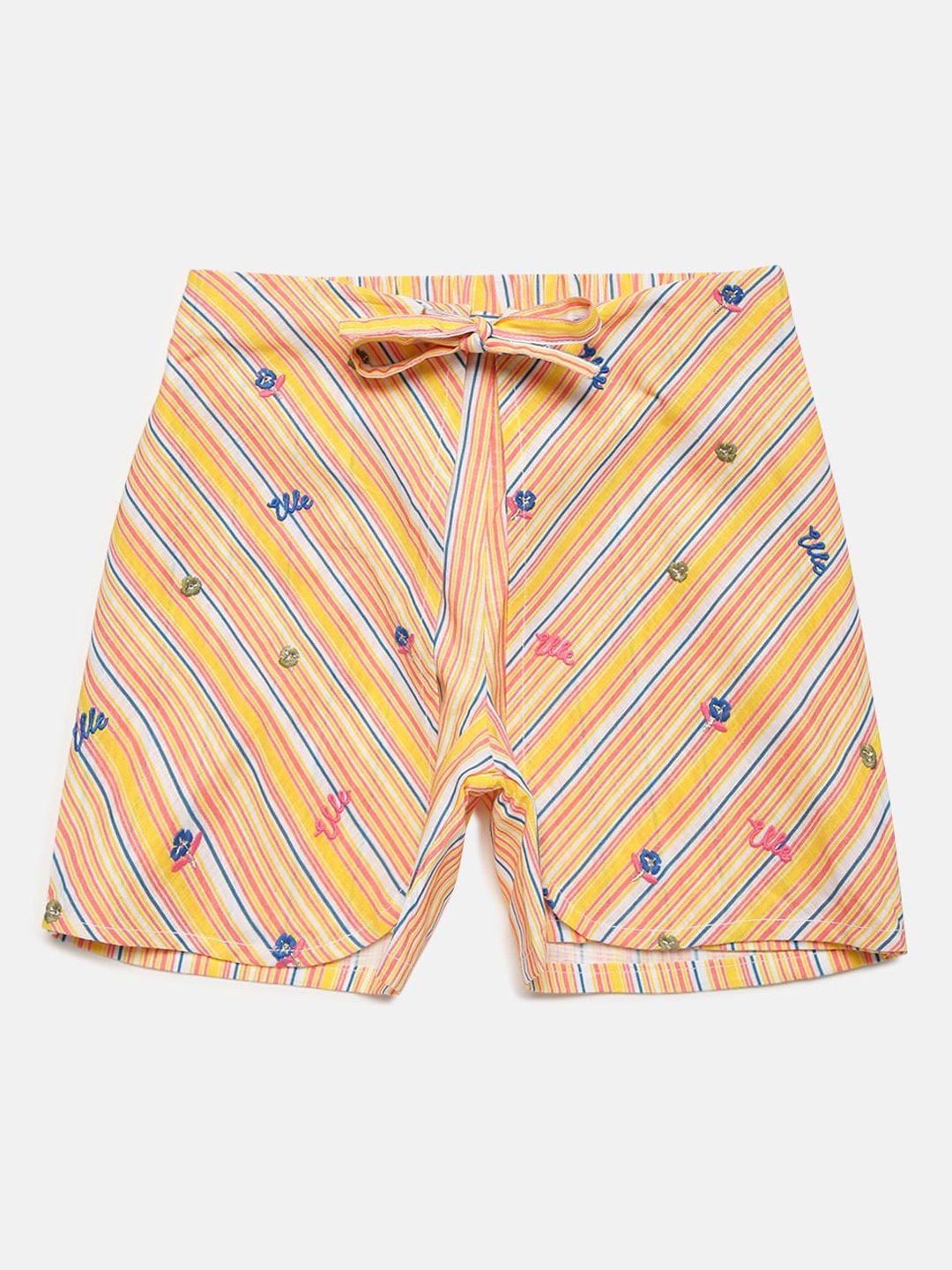 

ELLE Girls Yellow & Pink Striped Mid-Rise Regular Shorts