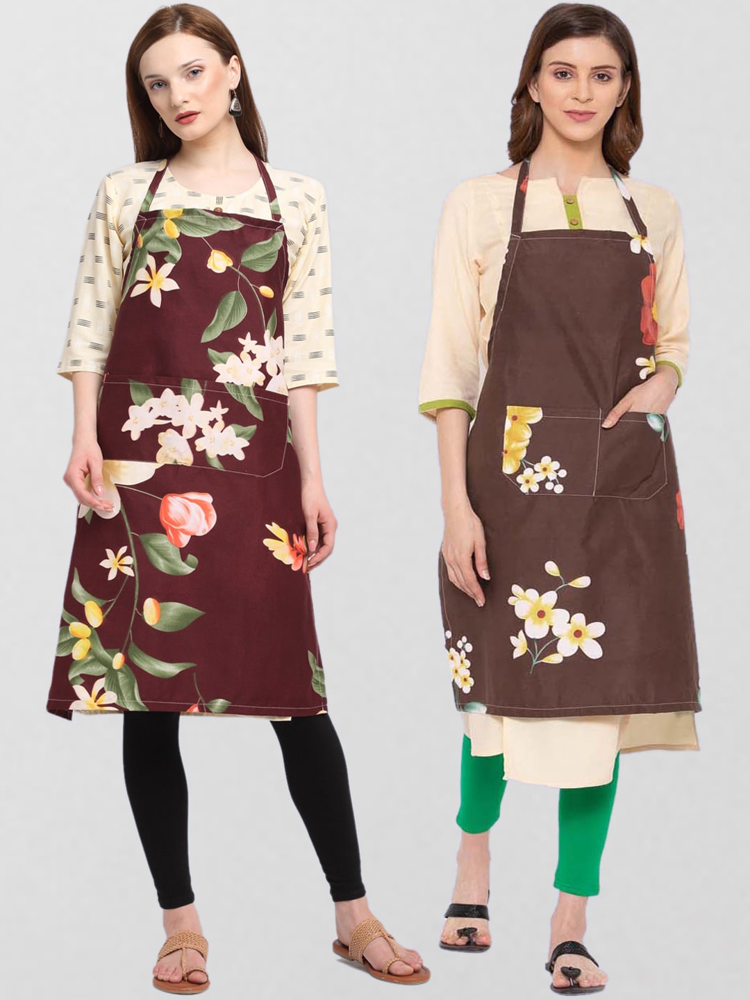 

KLOTTHE Unisex Pack Of 2 Printed Cotton 210 TC Aprons, Brown