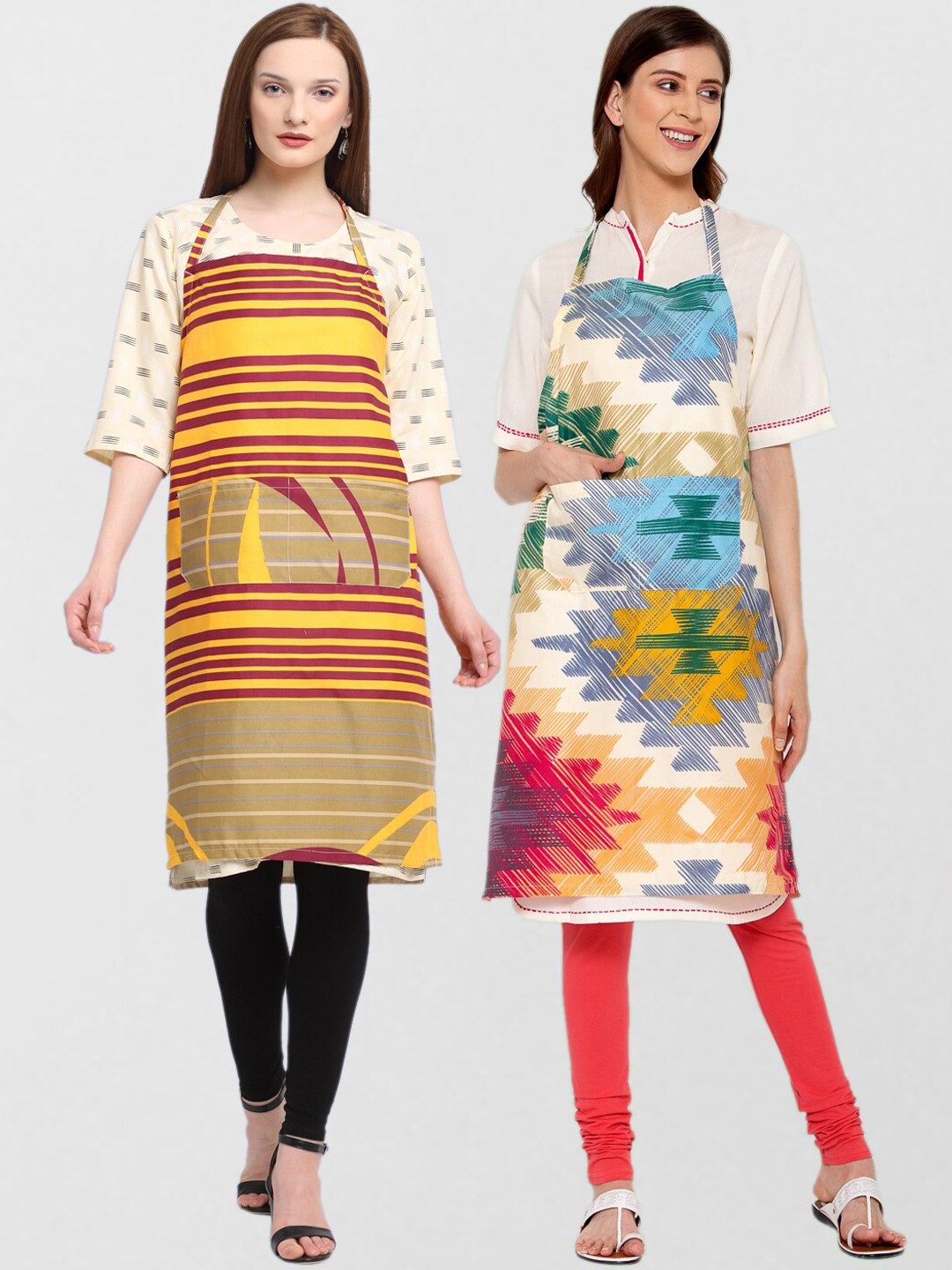 

KLOTTHE Unisex Pack Of 2 Printed 210 TC Cotton Aprons, Yellow