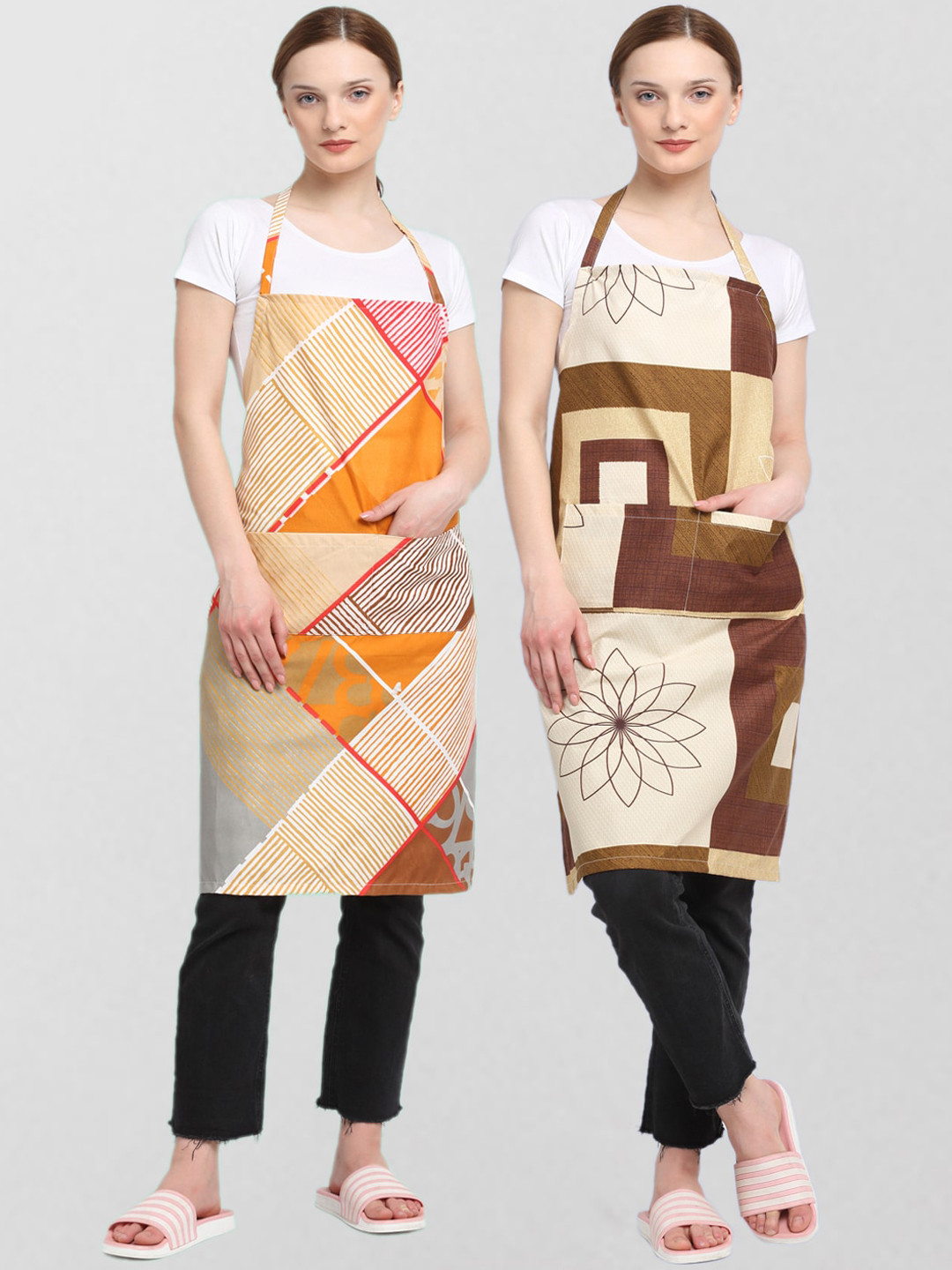 

KLOTTHE Unisex Pack Of 2 Printed 210TC Cotton Aprons, Beige