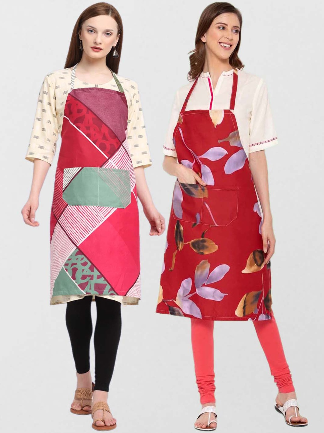 

KLOTTHE Unisex Pack Of 2 Printed Cotton 210 TC Aprons, Red