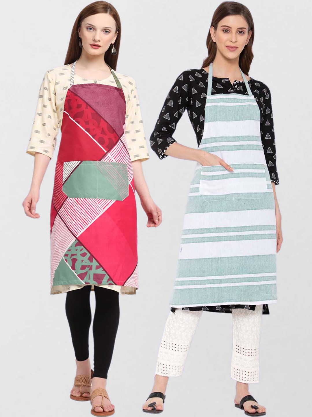 

KLOTTHE Pack Of 2 Printed 210TC Cotton Aprons, Pink