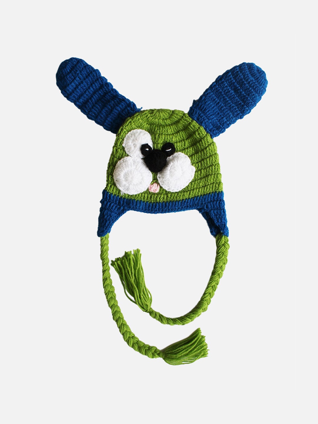 

Woonie Unisex Kids Green & Blue Handmade Beanie