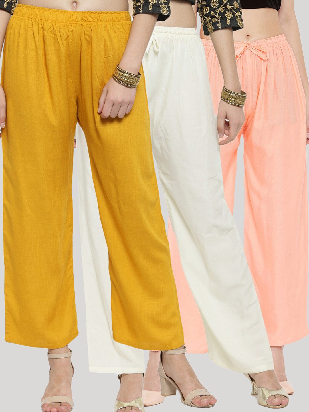 

Clora Creation Women Mustard Pack of 3 Knitted Palazzos