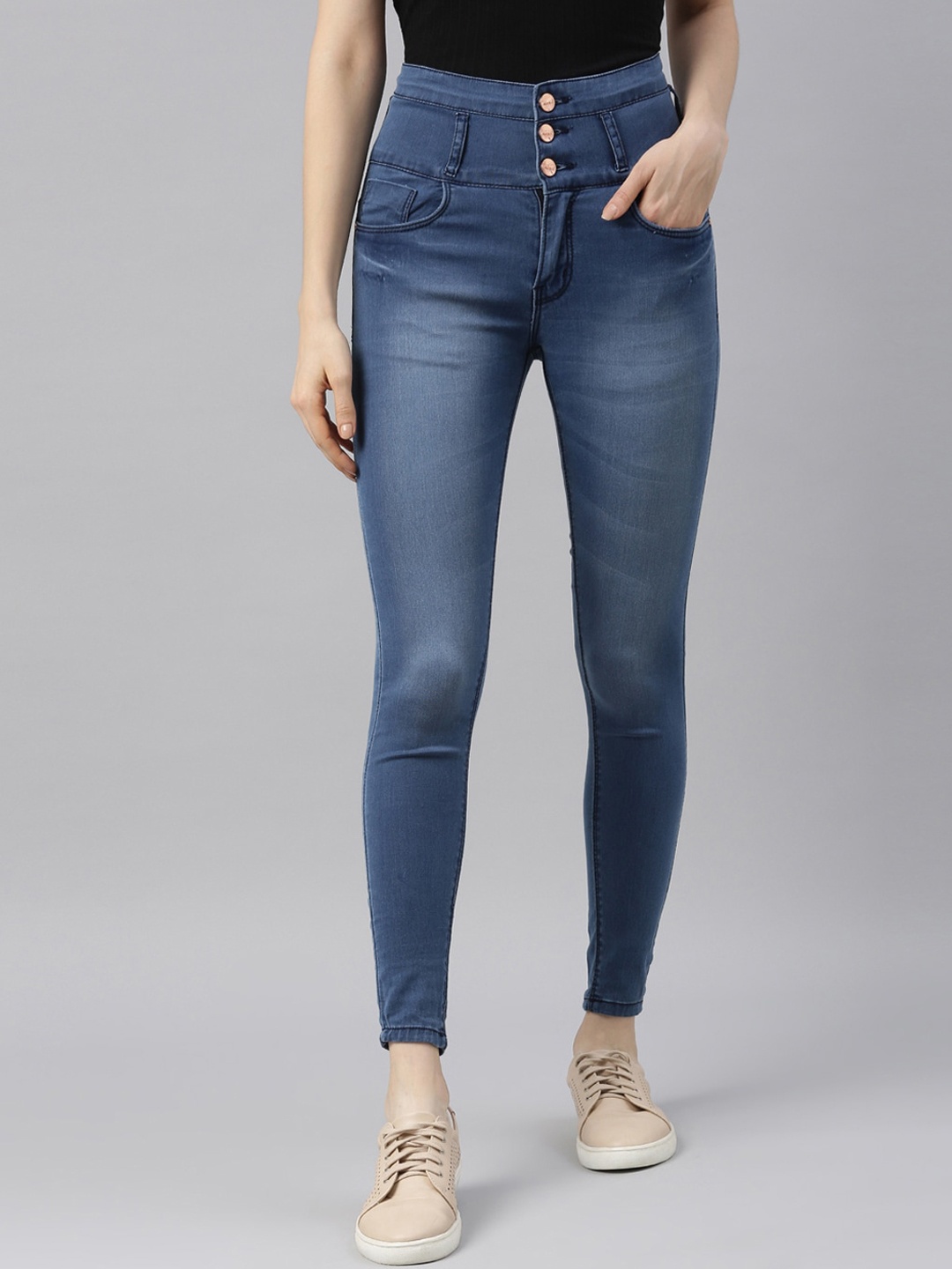 

ZHEIA Women Blue Skinny Fit High-Rise Light Fade Stretchable Jeans