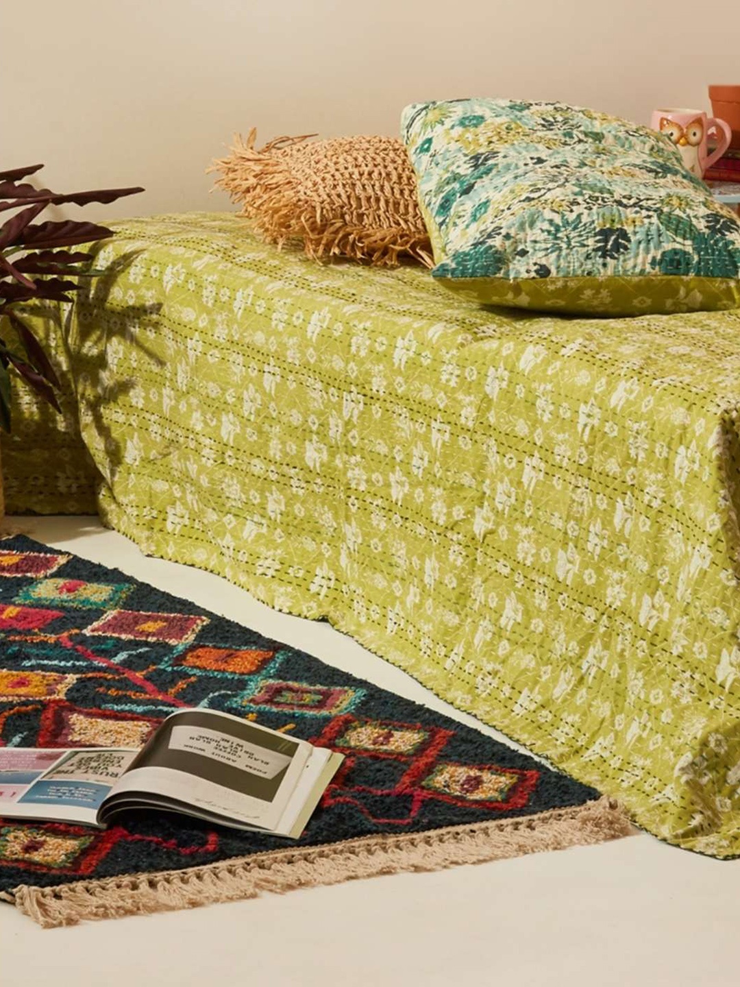 

Chumbak Blue Self Design Morocco Dhurrie