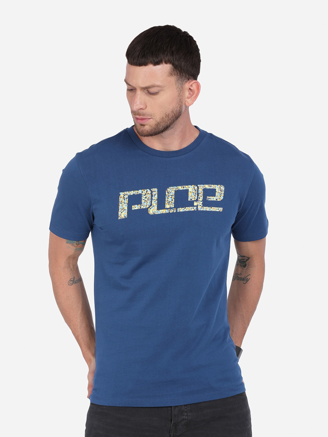 

883 Police Men Navy Blue Typography Printed Cotton T-shirt